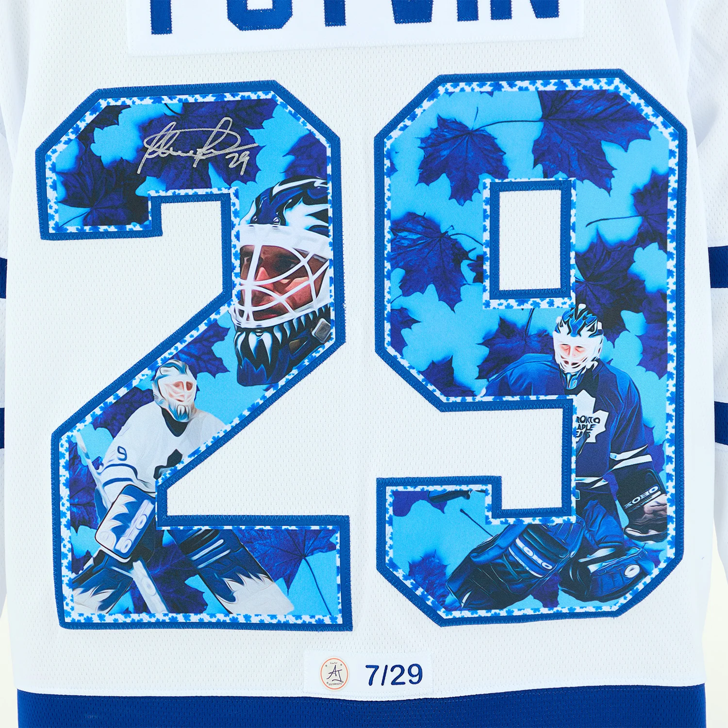 Felix Potvin Signed Toronto Maple Leafs Cat Mask Art Jersey #7/29 - Image 3