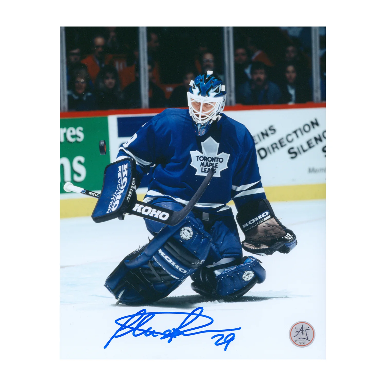 Felix Potvin Autographed Toronto Maple Leafs Puck Stare 8x10 Photo