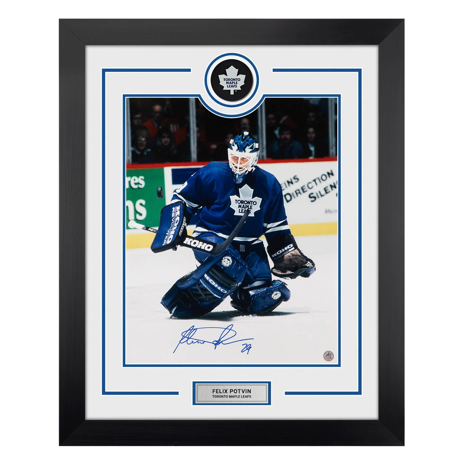 Felix Potvin Autographed Toronto Maple Leafs Puck Logo 26x32 Frame