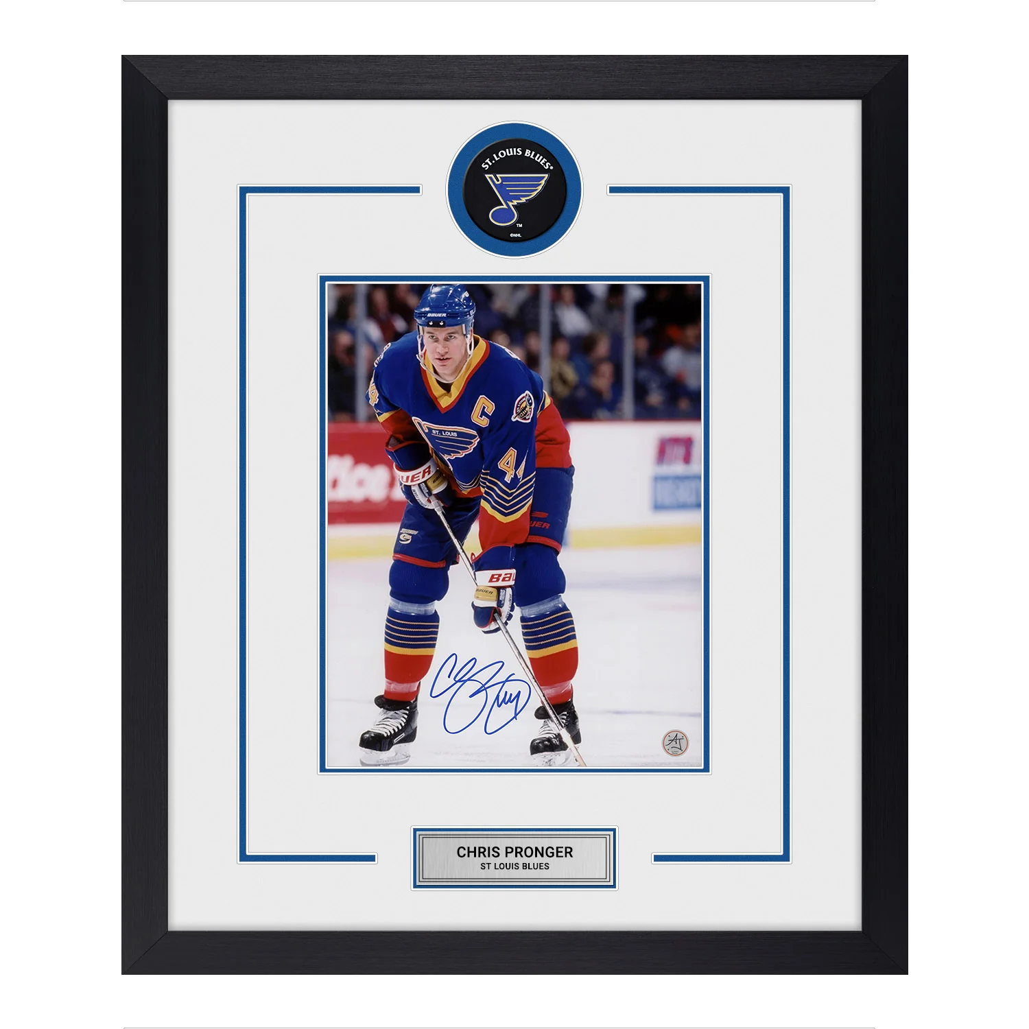 Chris Pronger Signed St Louis Blues Puck Logo 23x27 Frame