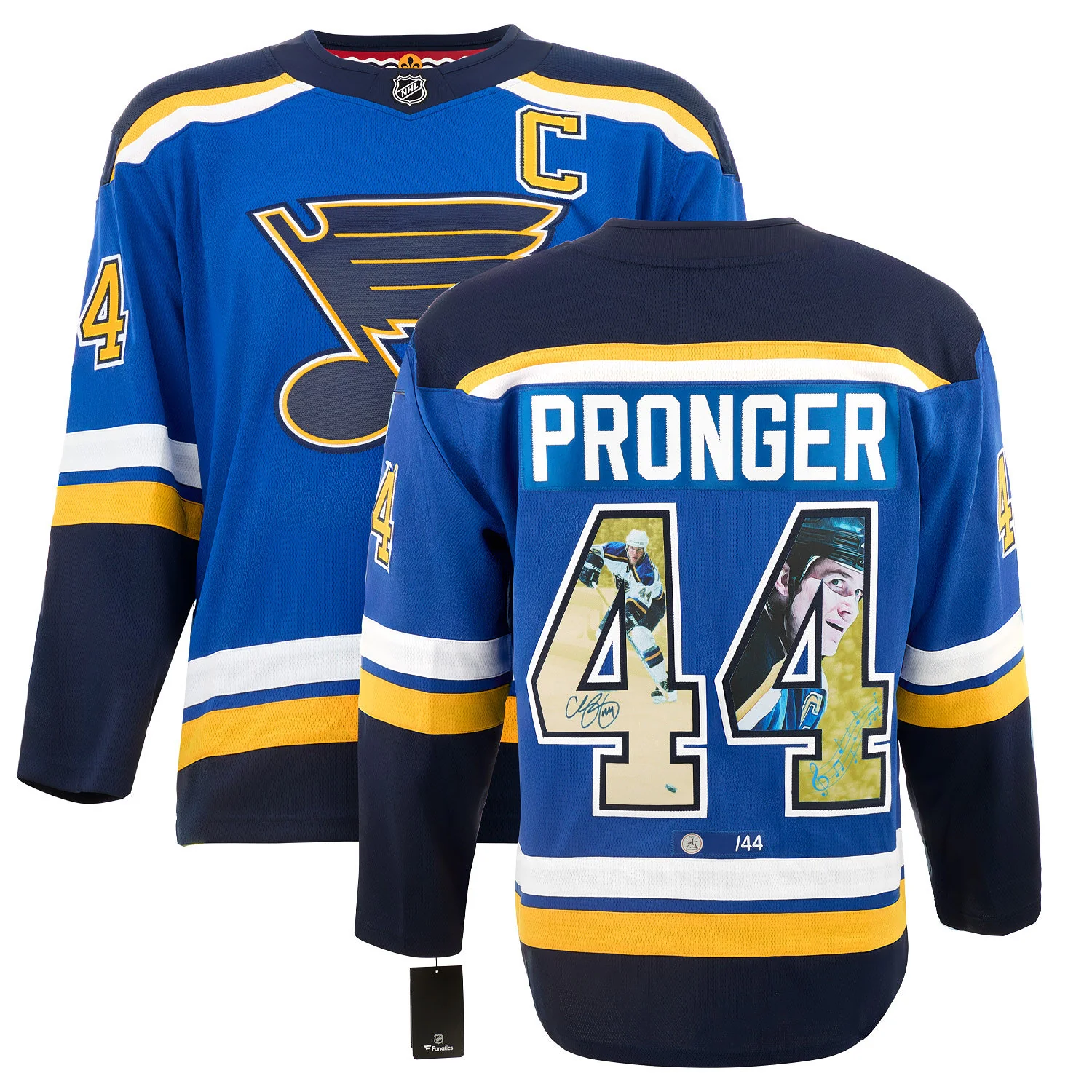 Chris Pronger Autographed St Louis Blues Art Jersey #/44 - Image 3