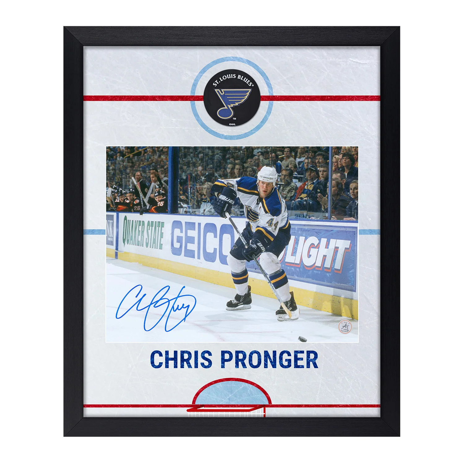 Chris Pronger Autographed St Louis Blues Graphic Rink 19x23 Frame