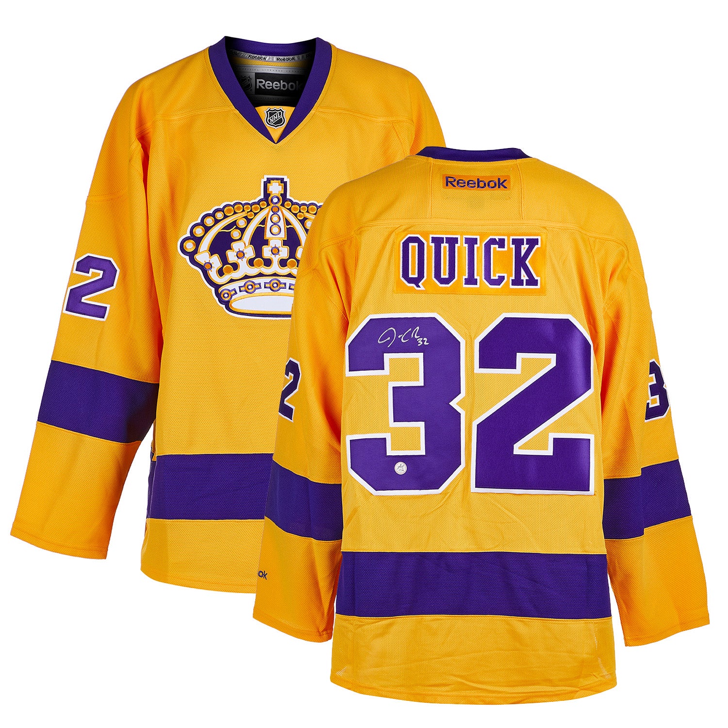 Jonathan Quick Signed Los Angeles Kings Yellow Retro Third Reebok Jersey - Image 3