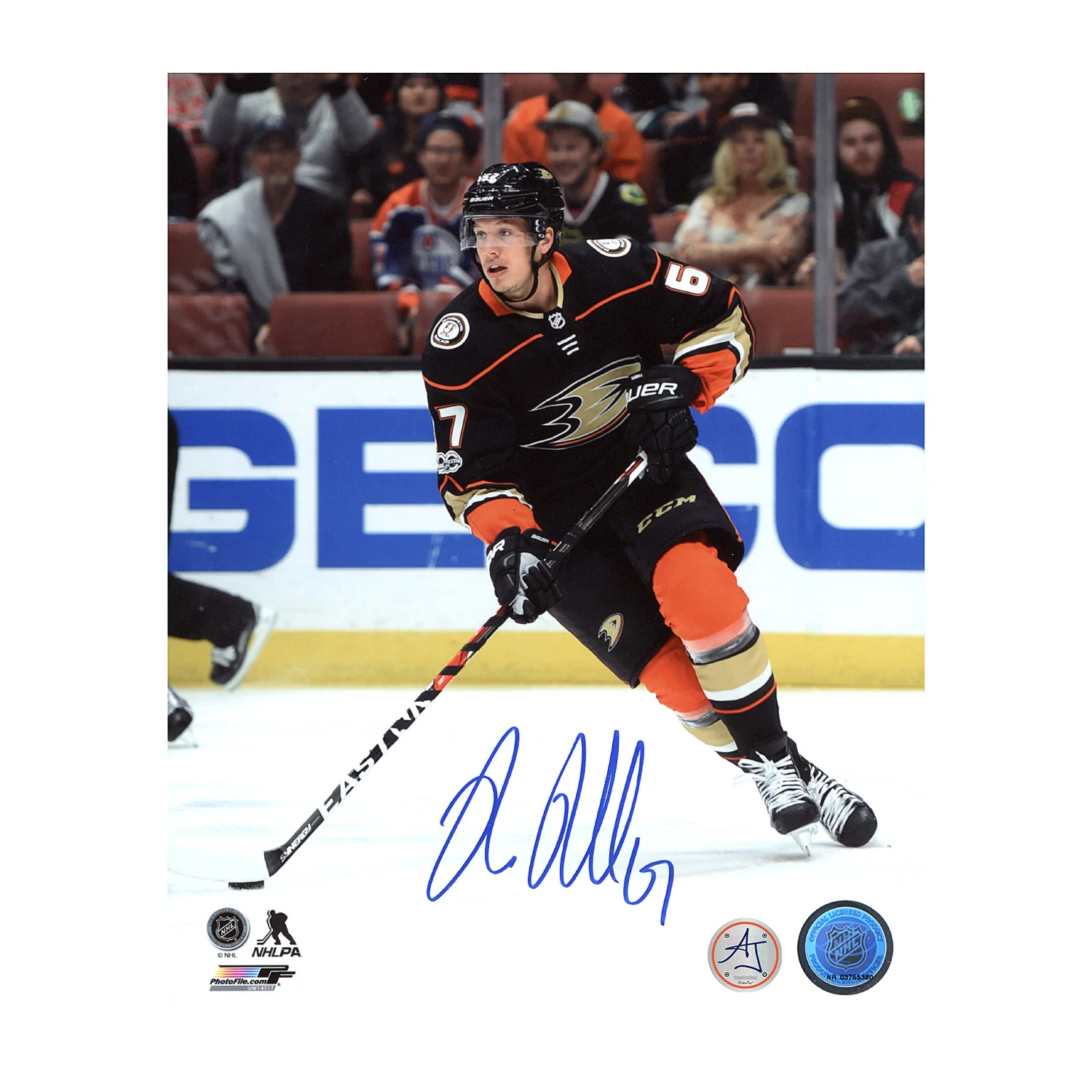 Rickard Rakell Autographed Anaheim Ducks Puck Rush 8x10 Photo