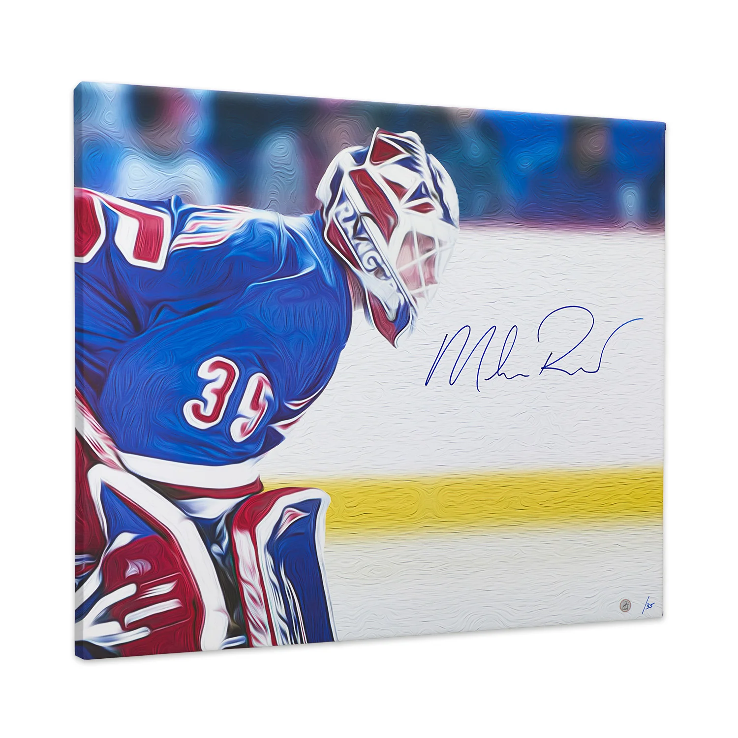 Mike Richter Autographed Rangers Hockey Portrait 29x34 Art Canvas /35