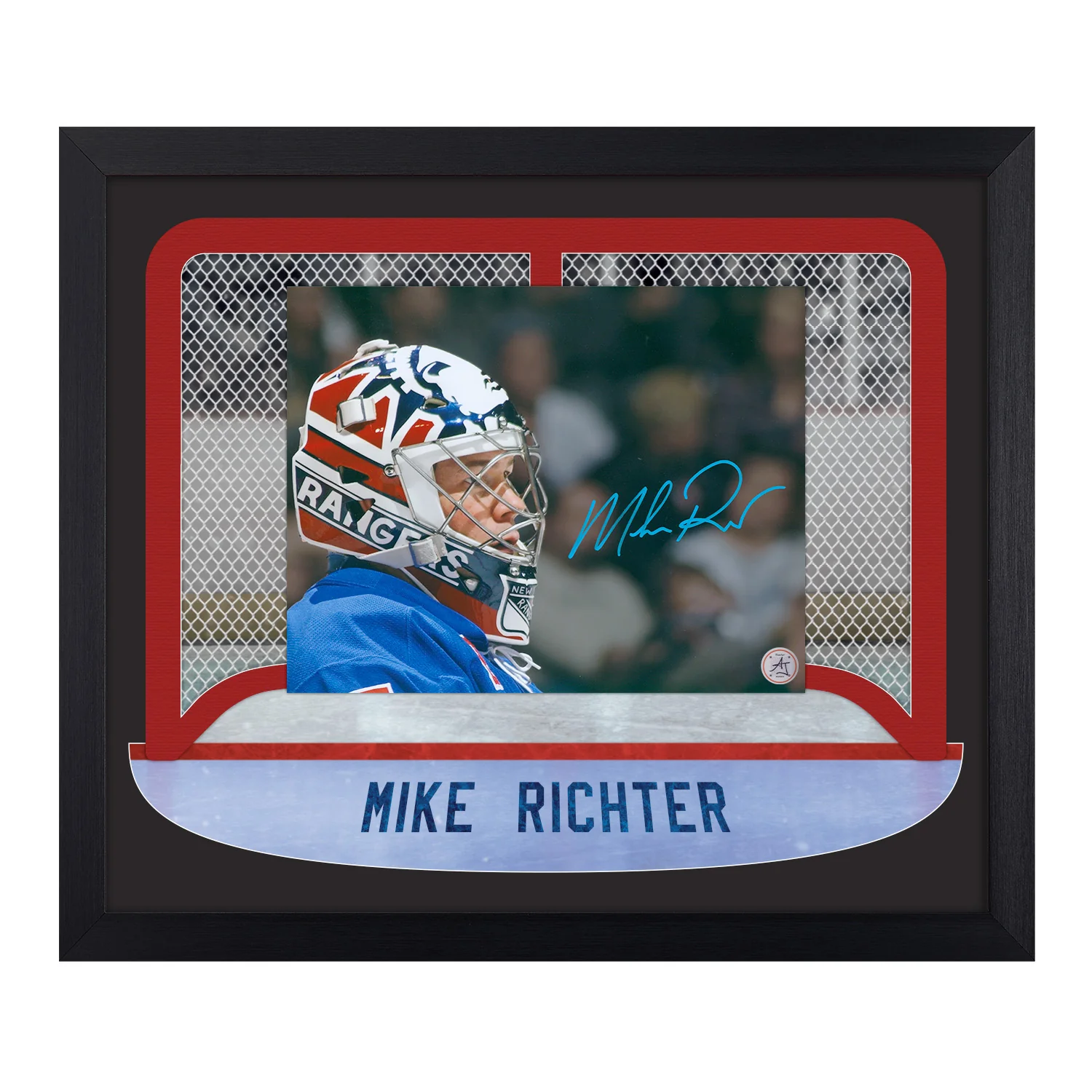Mike Richter Signed New York Goalie Mask Between The Pipes 23x27 Frame