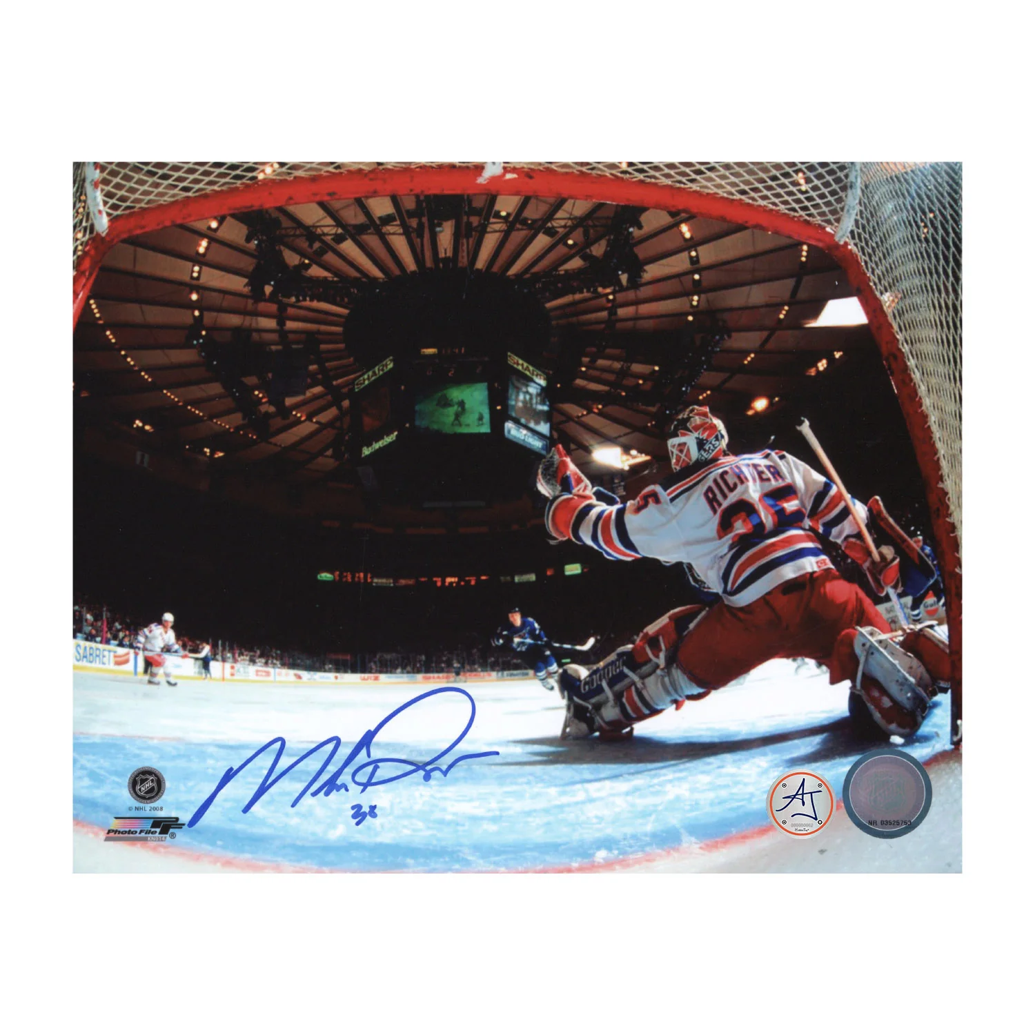 Mike Richter Signed New York Rangers Between The Pipes 8x10 Photo