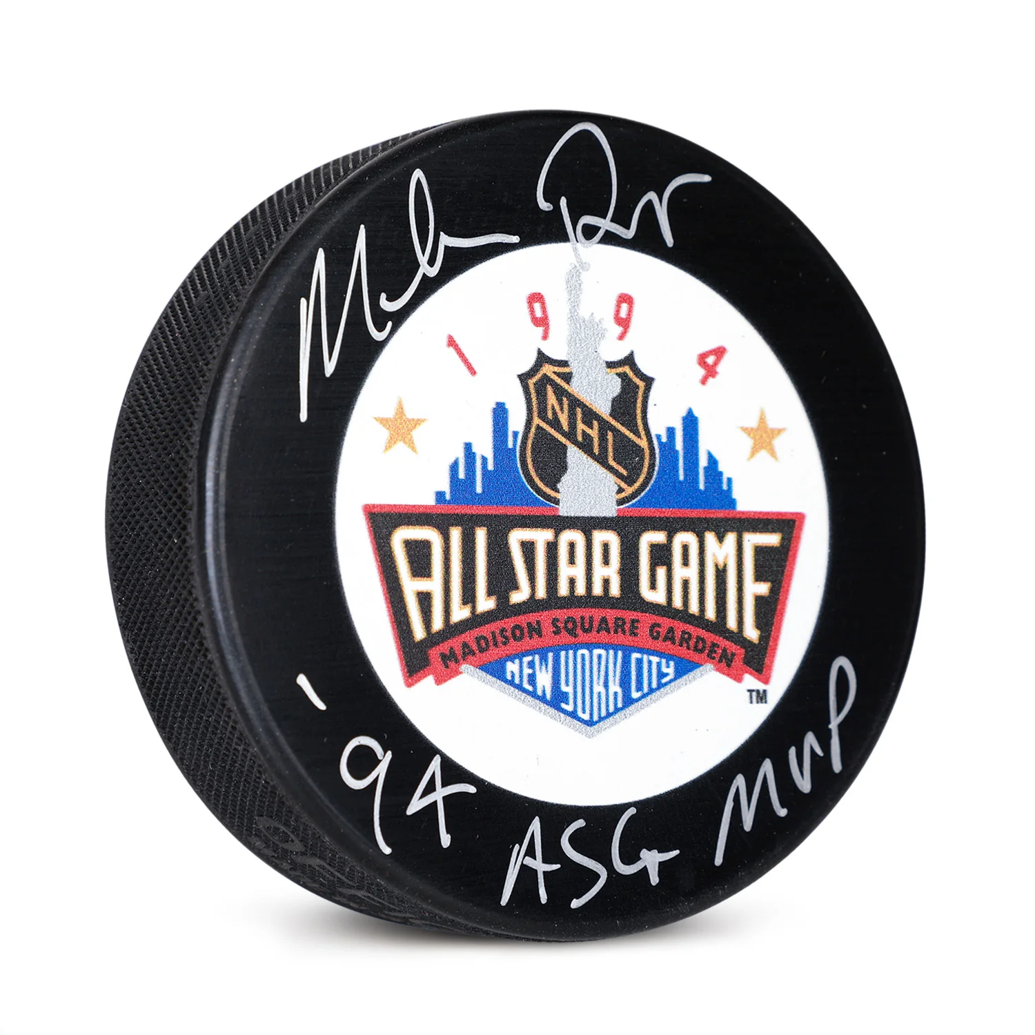 Mike Richter Autographed 1994 NHL All-Star Game Puck with MVP Note