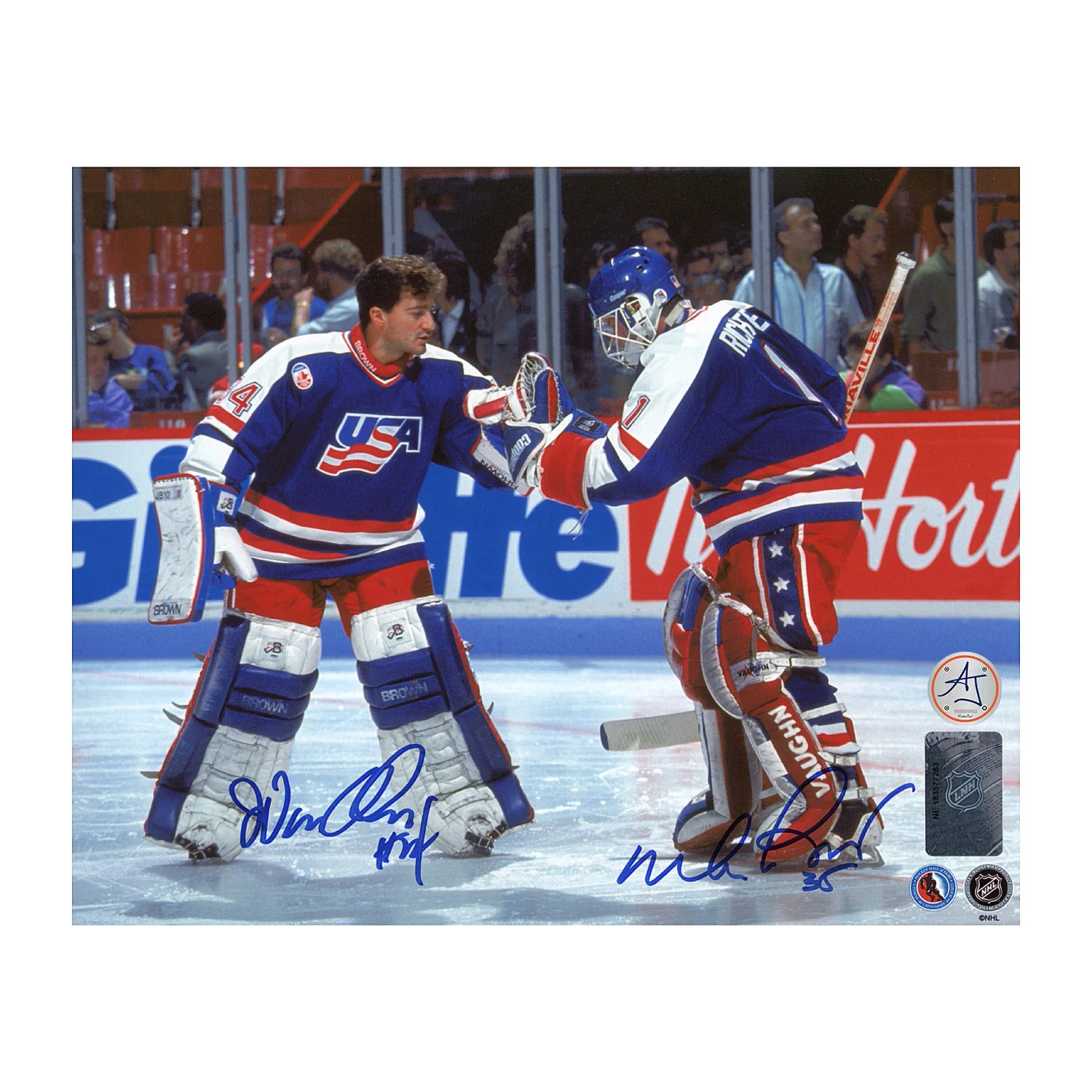 Mike Richter & John Vanbiesbrouck Dual Signed Team USA Goalie 8x10 Photo