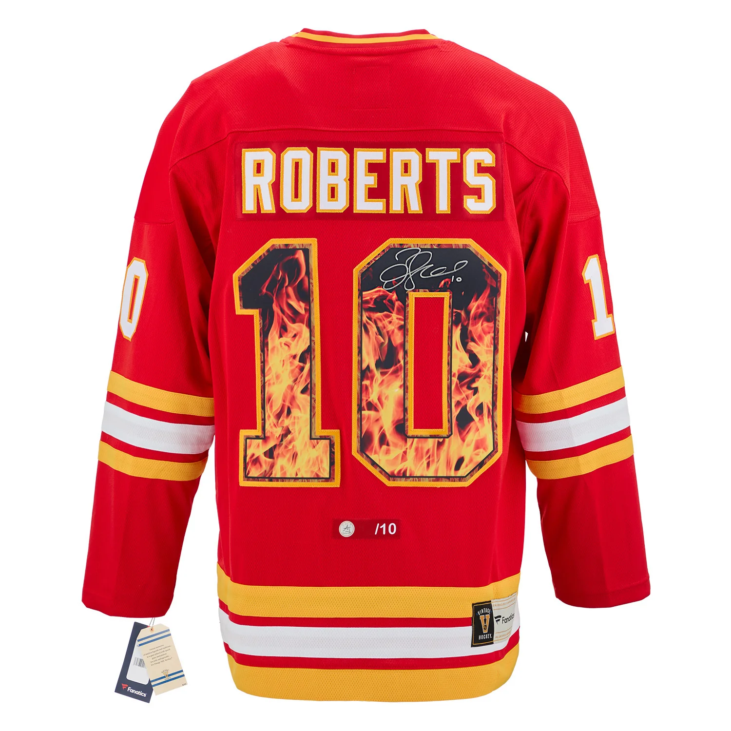 Gary Roberts Autographed Calgary Flames Roaring Fire Art Jersey #/10