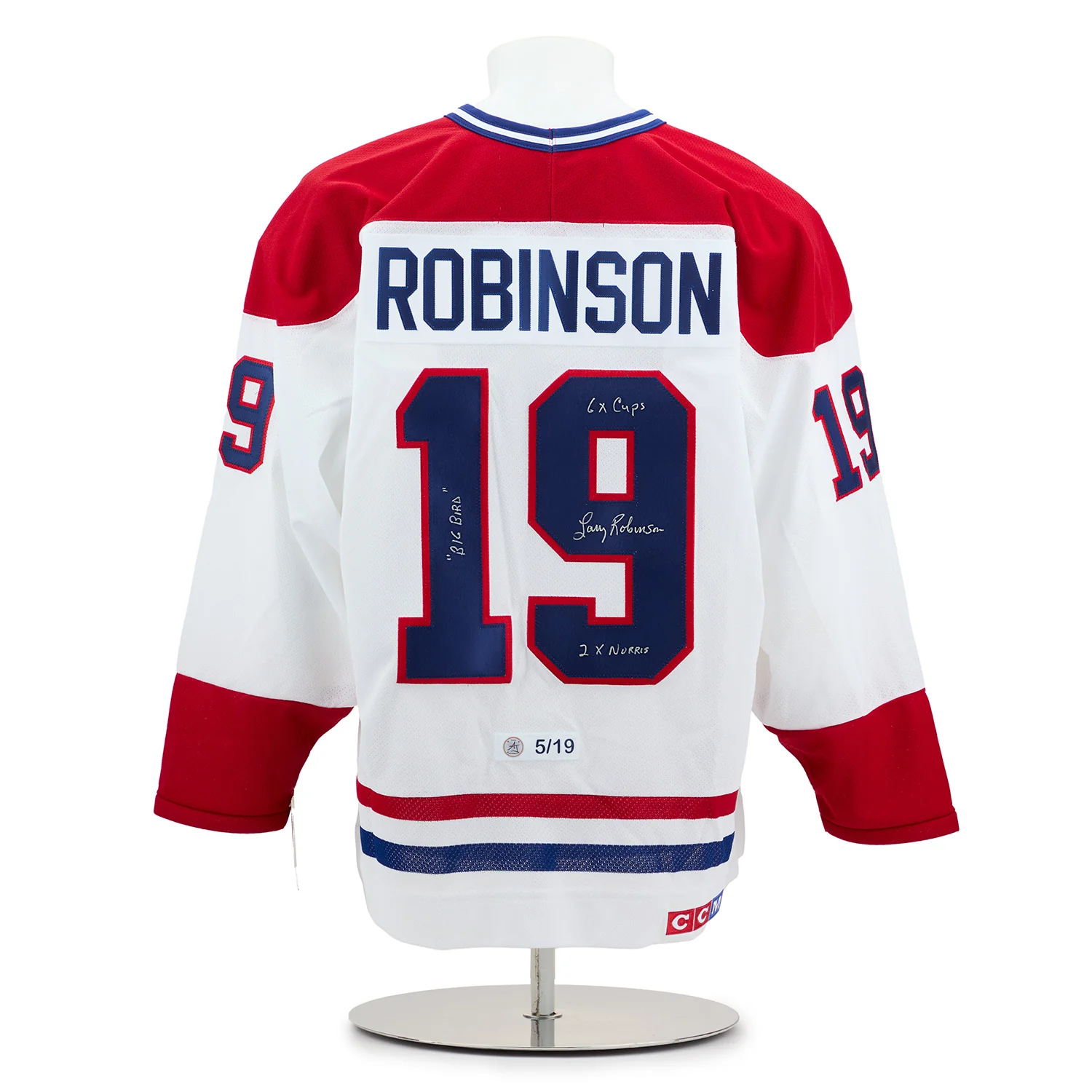 Larry Robinson Montreal Canadiens Signed & Inscribed CCM Stats Jersey #5/19