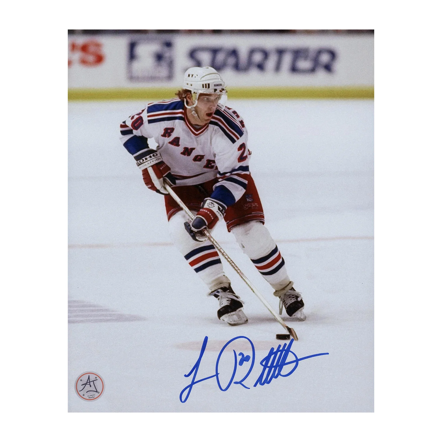 Luc Robitaille Autographed New York Rangers Stickhandling 8x10 Photo