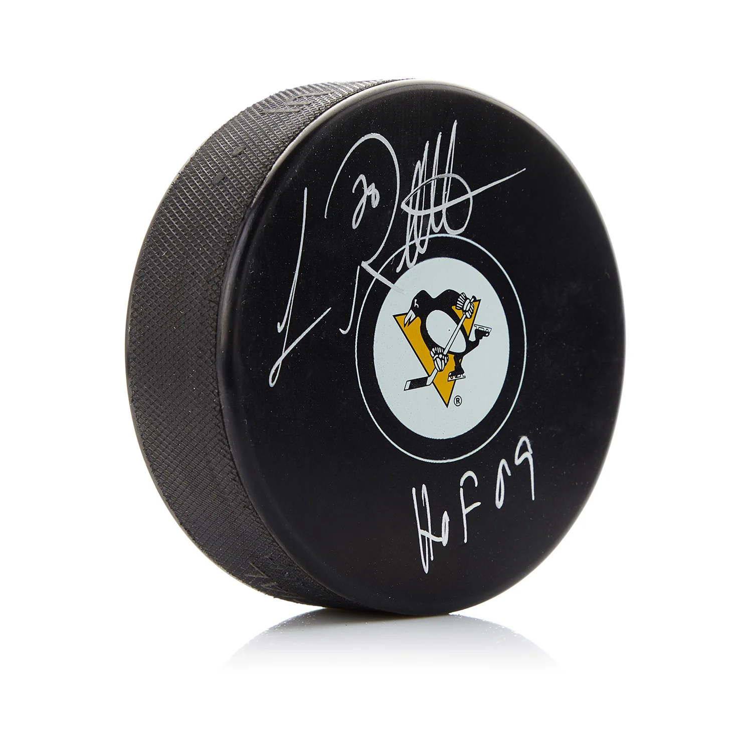 Luc Robitaille Autographed Pittsburgh Penguins Hockey Puck with HOF Note
