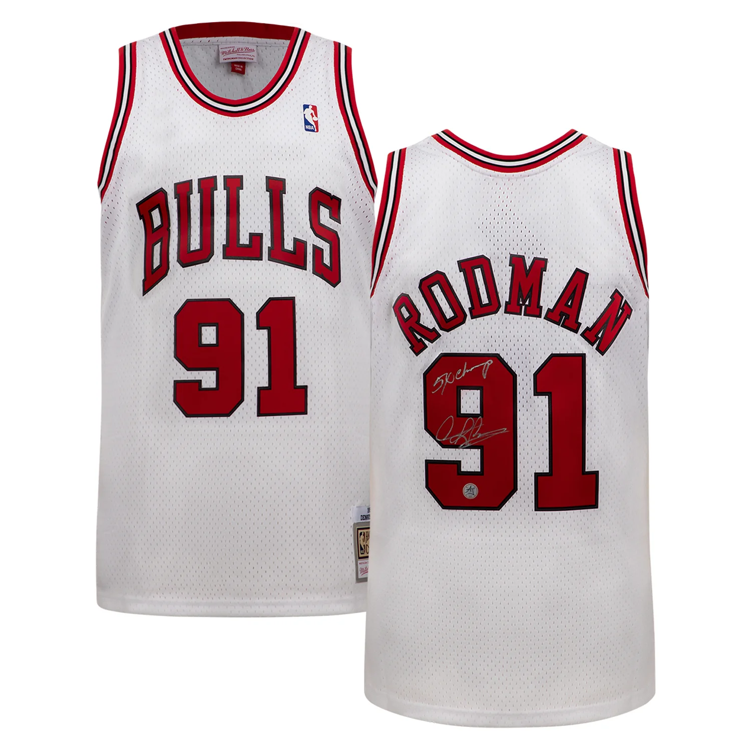 Dennis Rodman Signed Chicago Bulls Mitchell & Ness Jersey with Note - Image 3