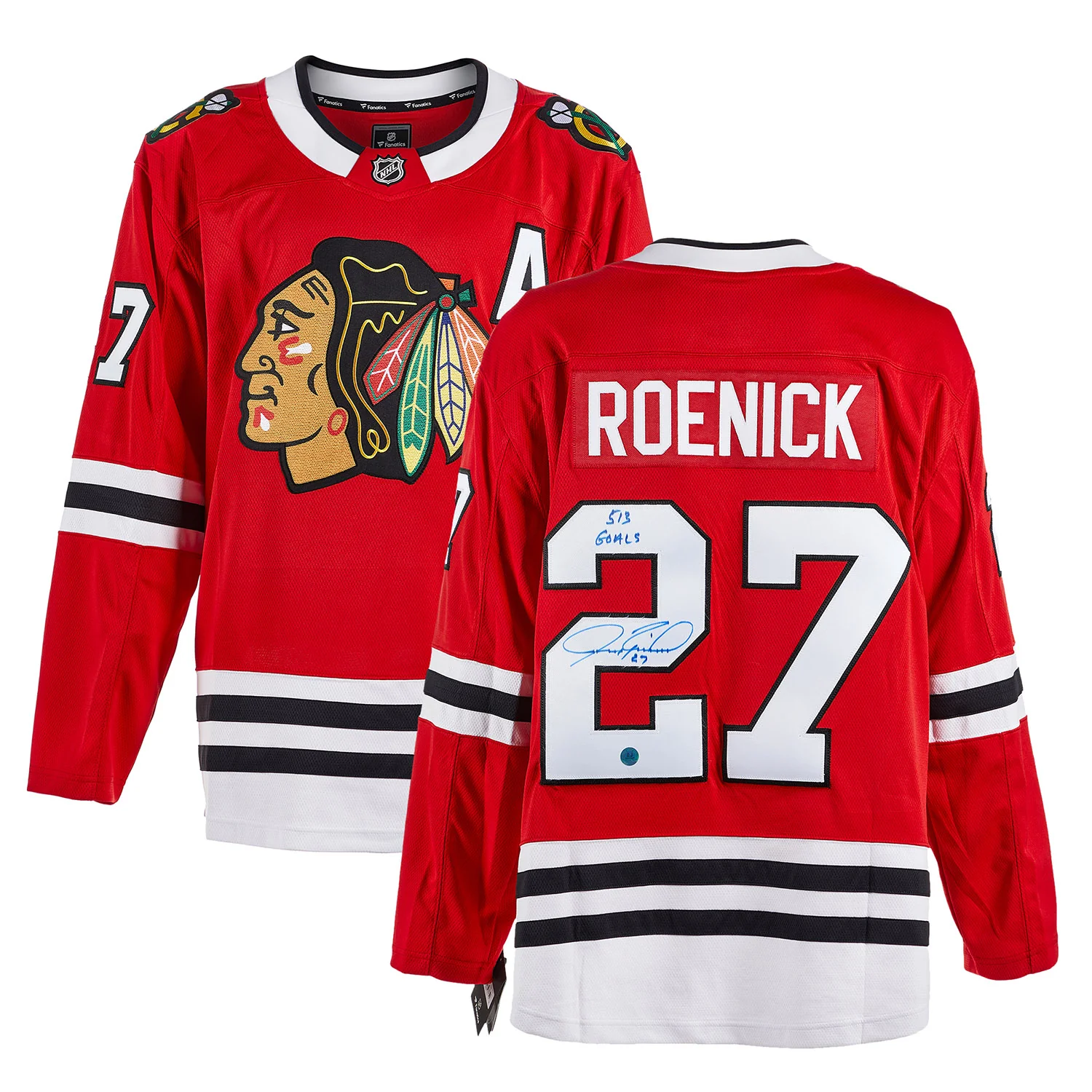 Jeremy Roenick Signed Chicago Blackhawks Fanatics Jersey with Goals Note - Image 3