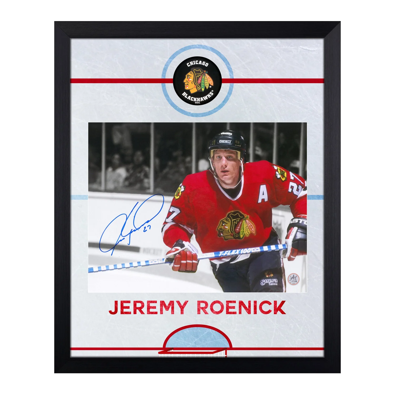 Jeremy Roenick Signed Chicago Blackhawks Graphic Rink 19x23 Frame