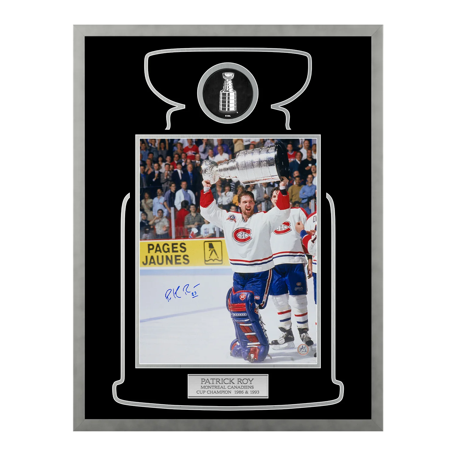 Patrick Roy Autographed Montreal Canadiens Cup Champion 20x26 Frame