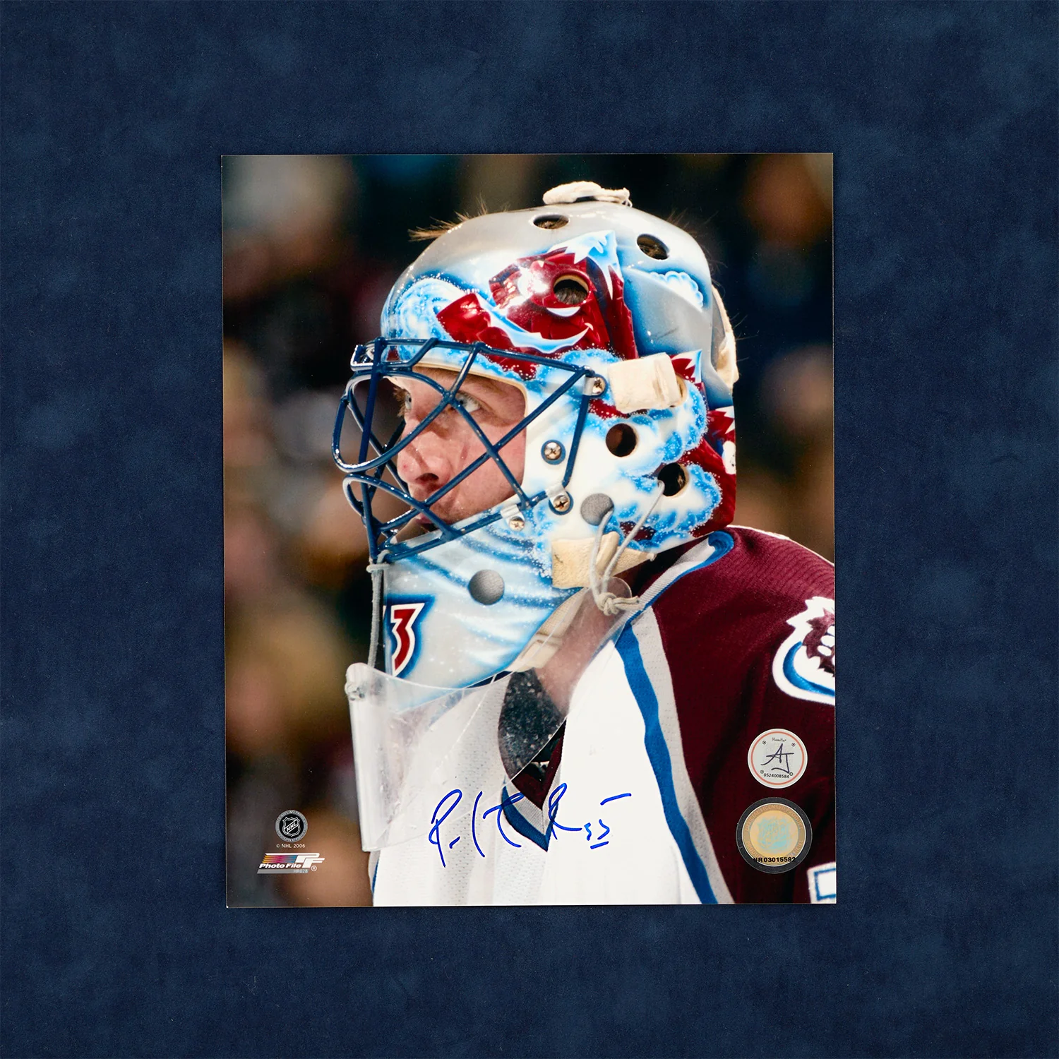 Patrick Roy Autographed Colorado Avalanche Goalie Mask Profile 8x10 Photo