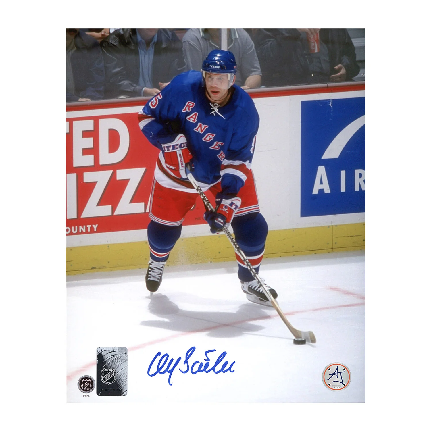 Ulf Samuelsson Autographed New York Rangers Stickhandling 8x10 Photo