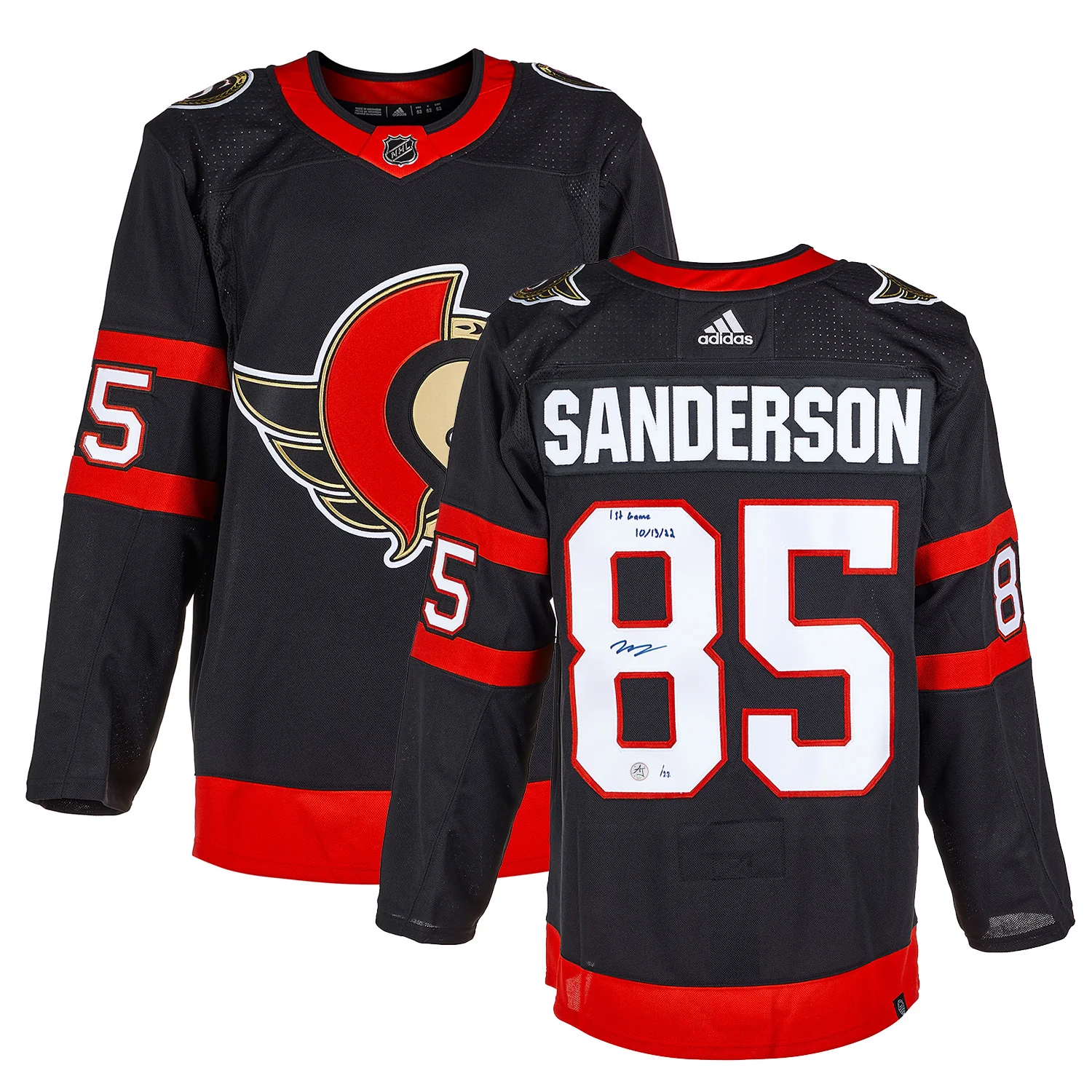 Jake Sanderson Signed & Dated 1st Game Ottawa Senators adidas Jersey #/22 - Image 3