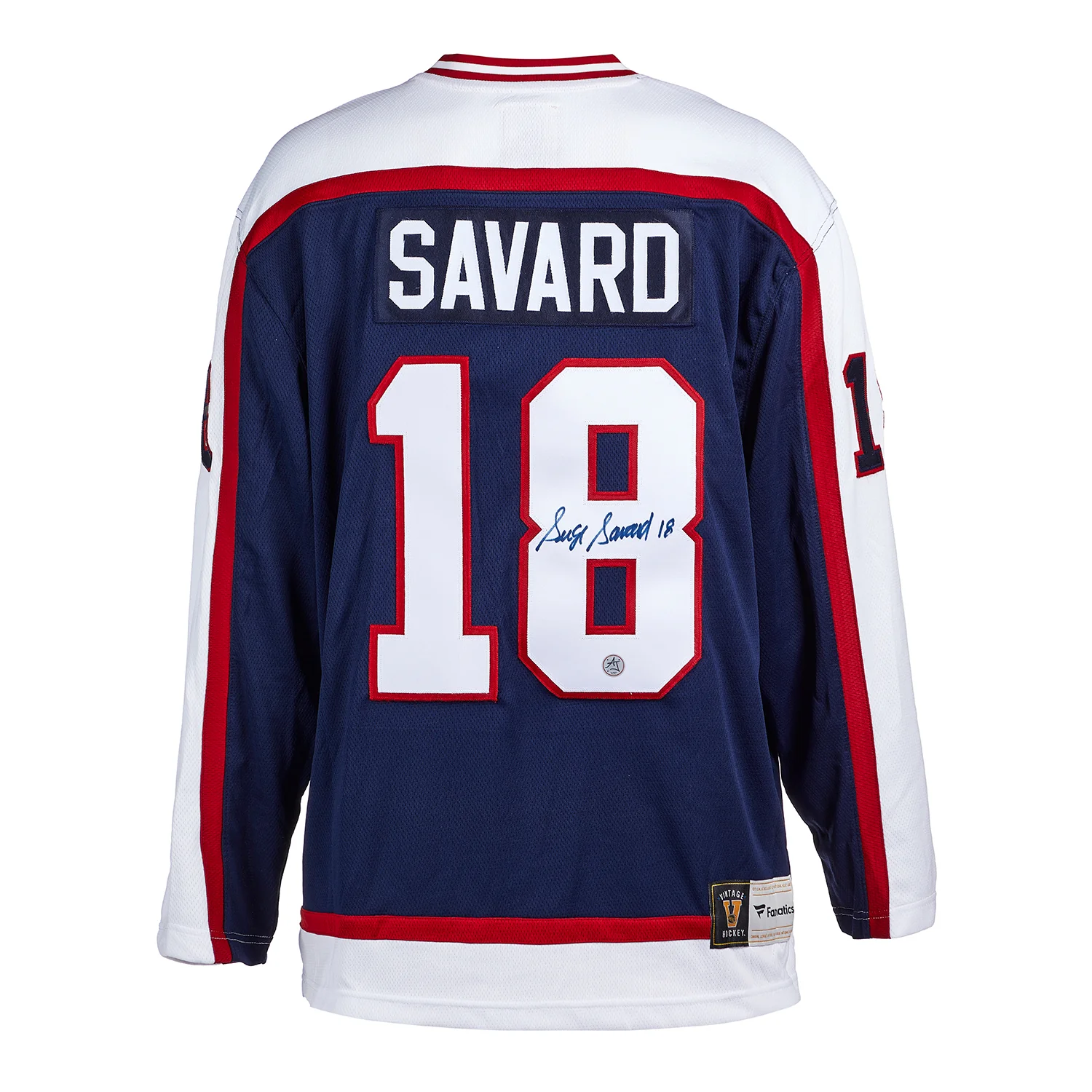Serge Savard Autographed Winnipeg Jets Fanatics Throwback Jersey