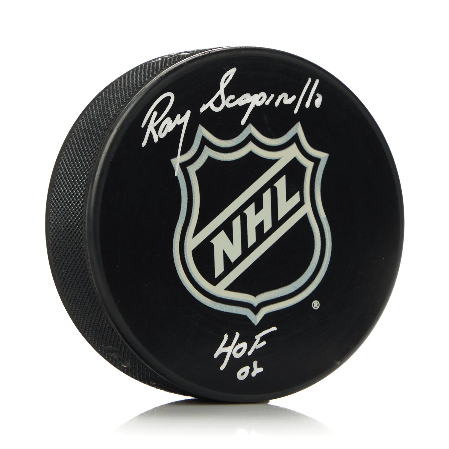 Ray Scapinello Signed NHL Hockey Puck with HOF Note