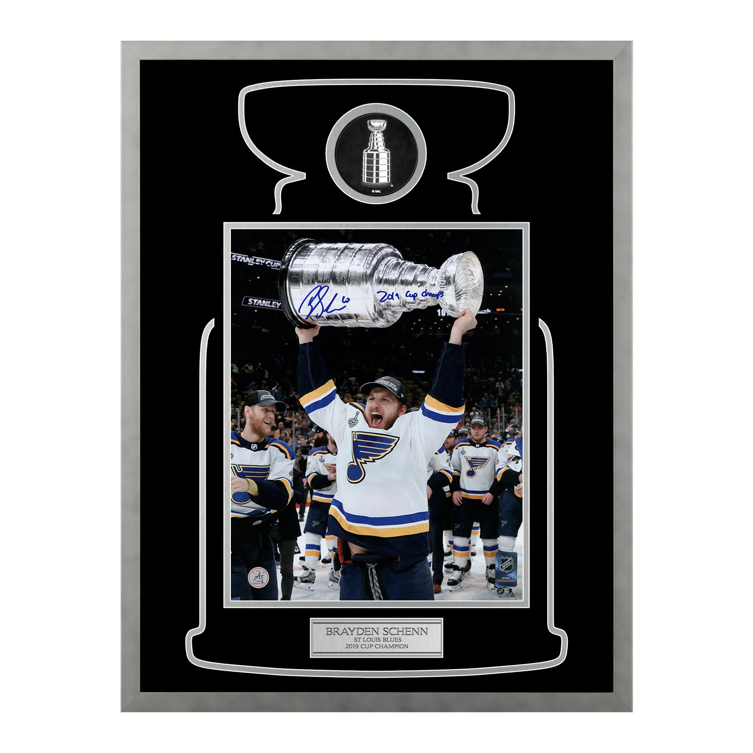 Brayden Schenn Signed & Inscribed St Louis Blues Cup Champion 23x27 Frame #/24