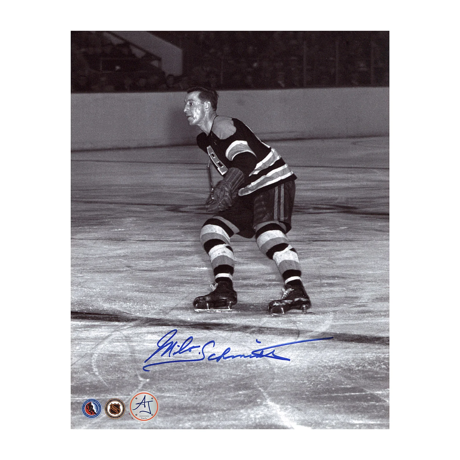 Milt Schmidt Autographed Boston Bruins Black and White 8x10 Photo