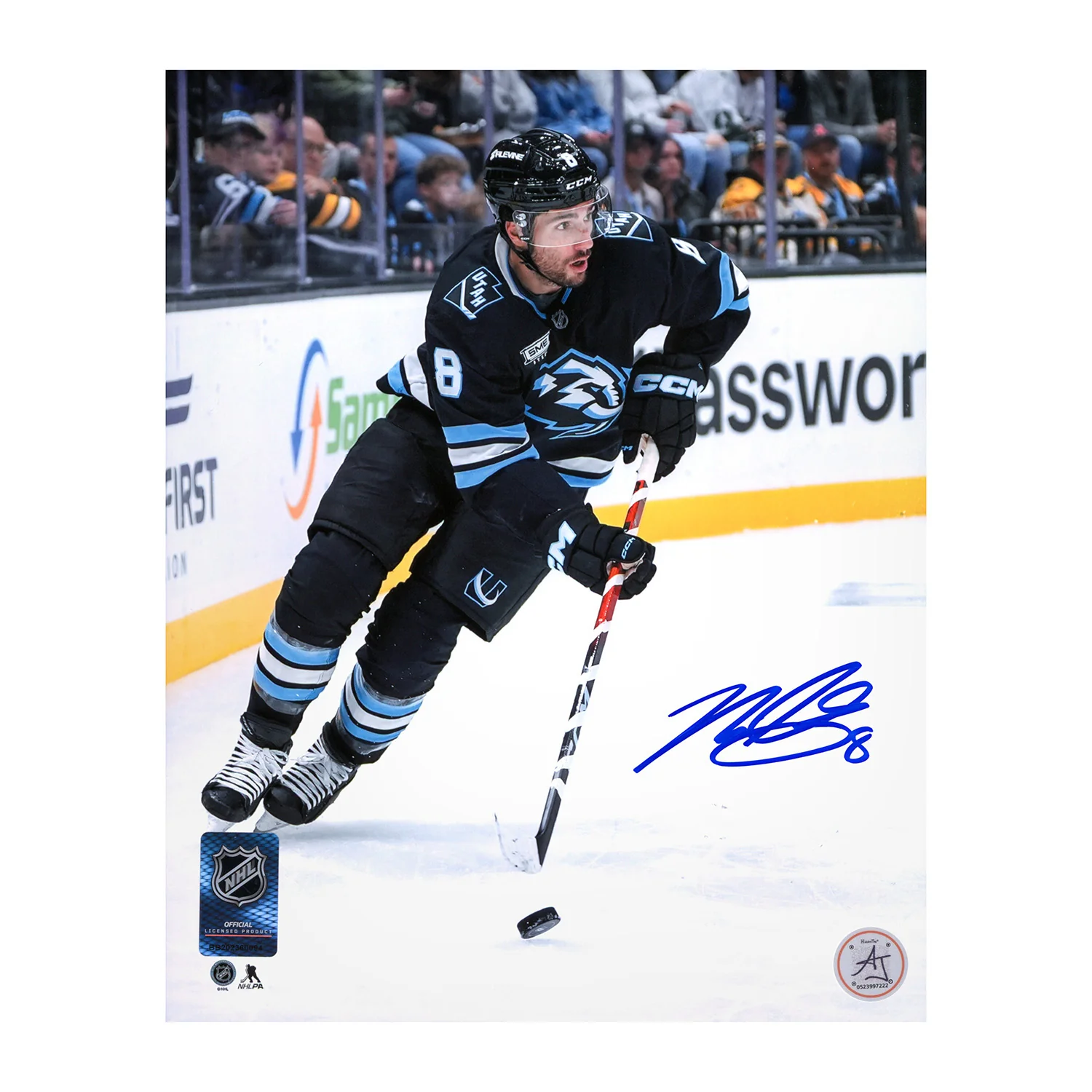 Nick Schmaltz Autographed Utah Mammoth Stickhandling 8x10 Photo