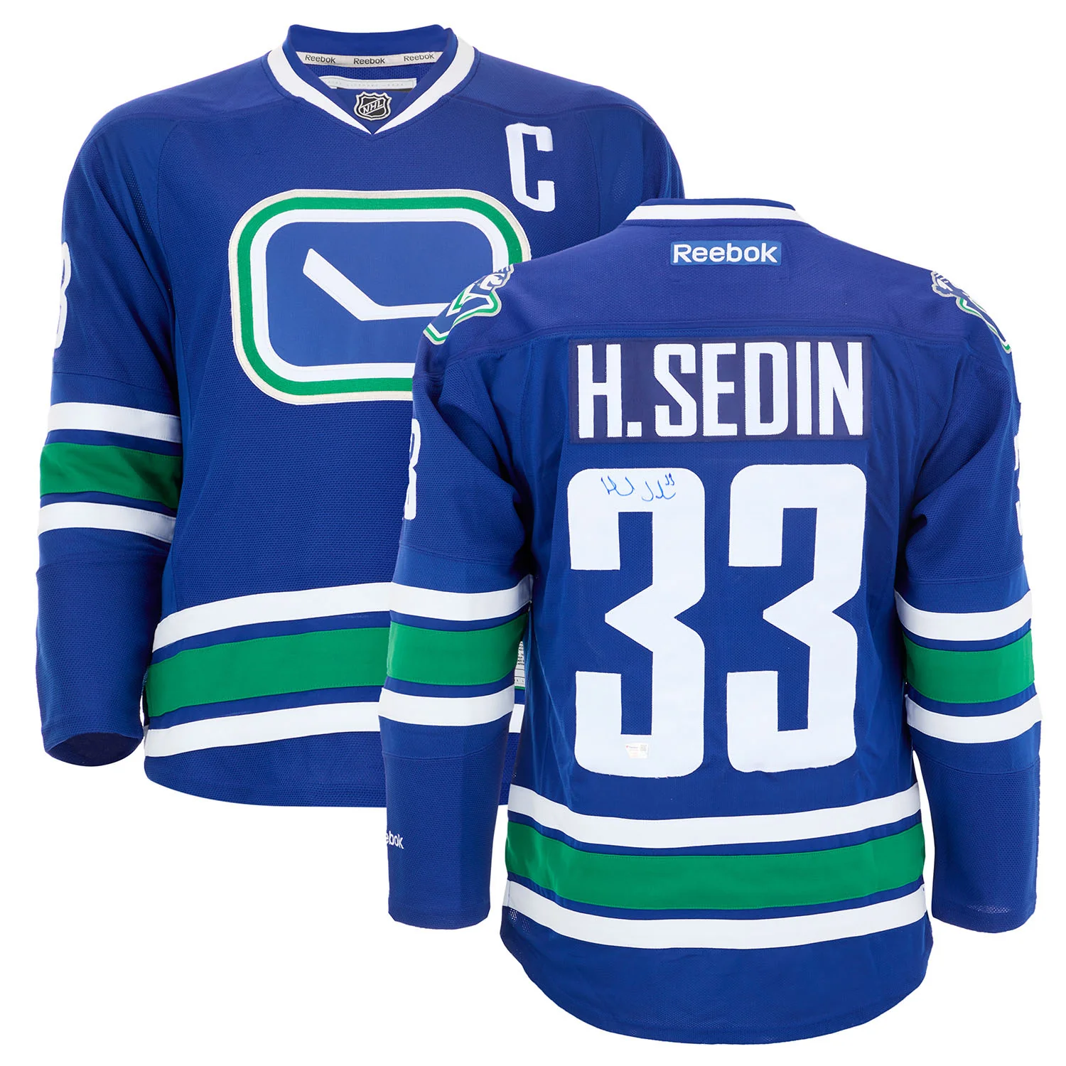 Henrik Sedin Signed Vancouver Canucks Alternate Rink Logo Vintage Reebok Jersey - Image 3
