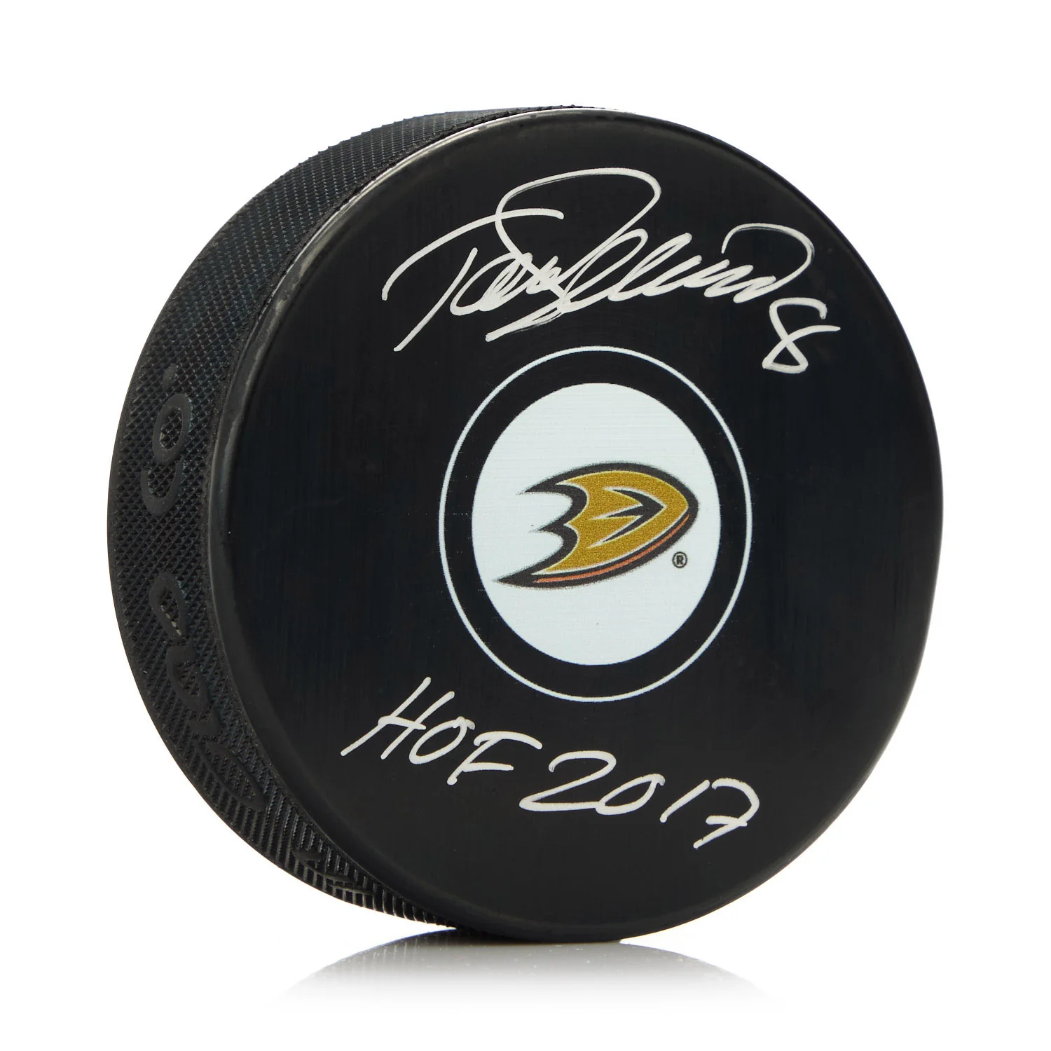 Teemu Selanne Autographed Anaheim Ducks Hockey Puck with HOF Note