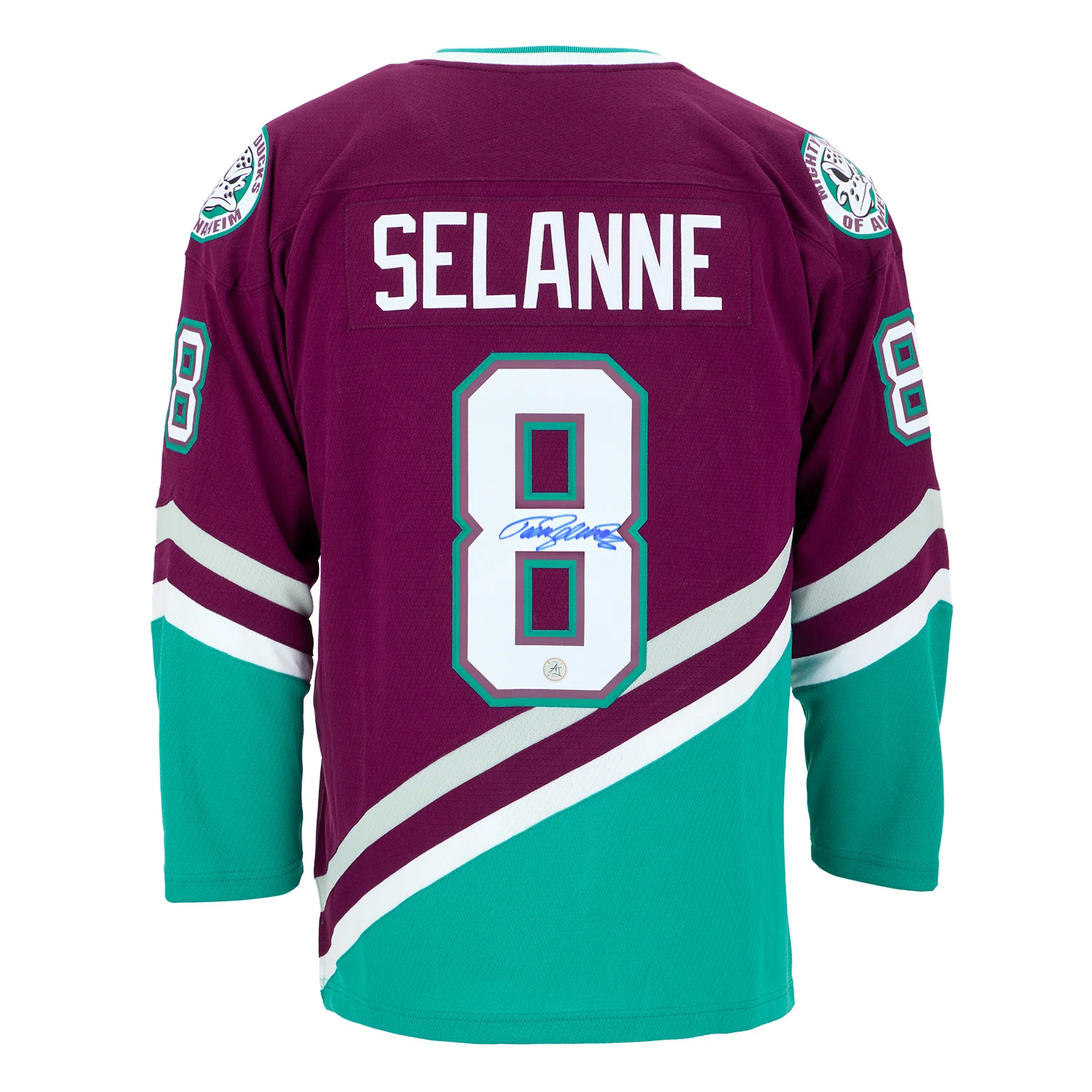 Teemu Selanne Signed Anaheim Mighty Ducks Throwback Mitchell & Ness Jersey