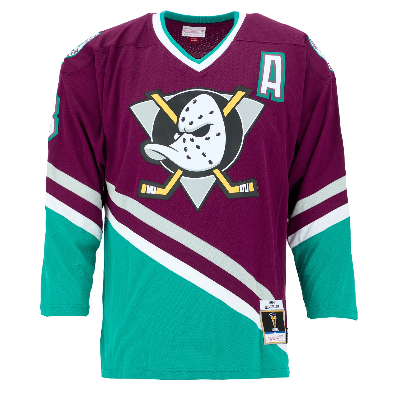 Teemu Selanne Signed Anaheim Mighty Ducks Throwback Mitchell & Ness Jersey - Image 2