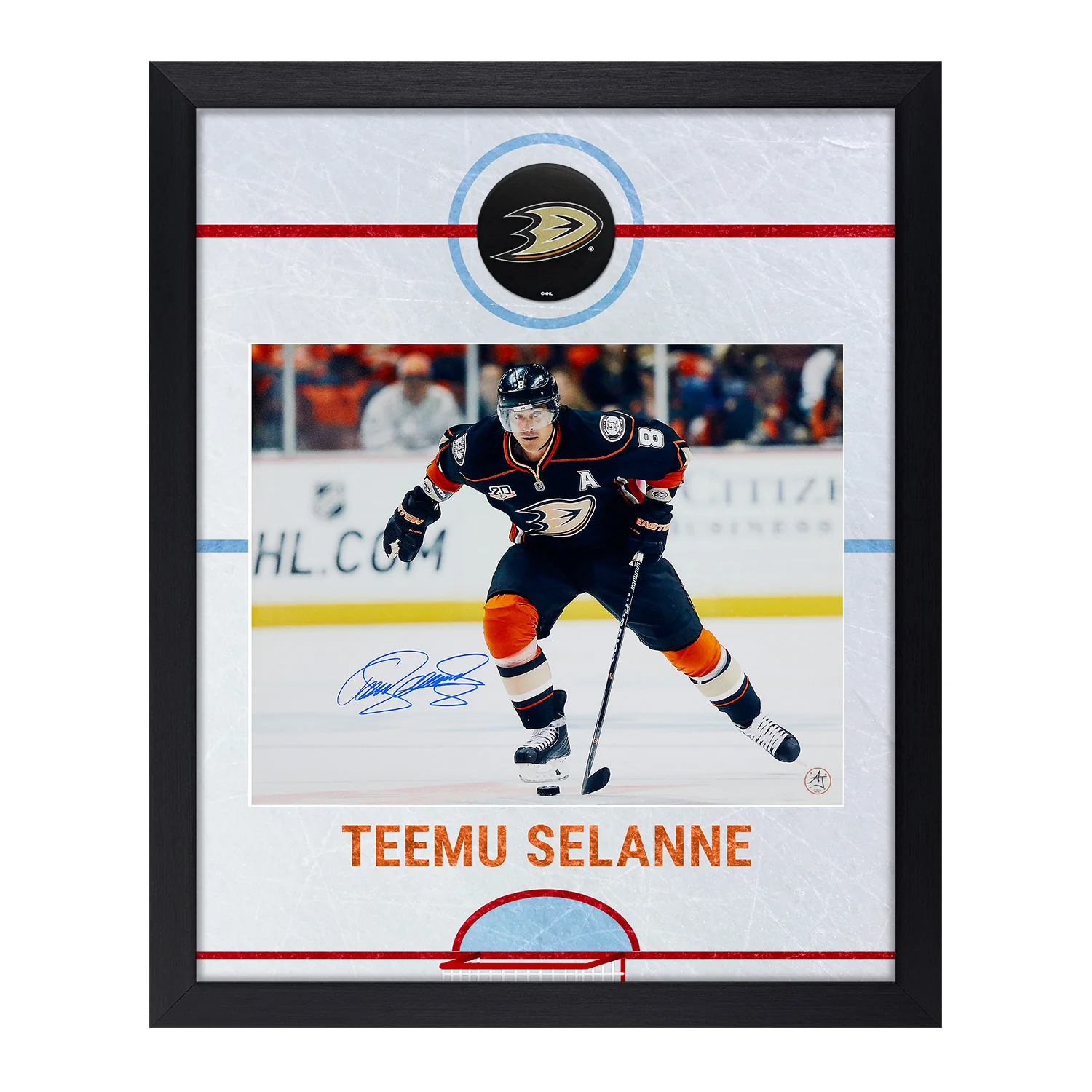 Teemu Selanne Autographed Anaheim Ducks Graphic Rink 26x32 Frame