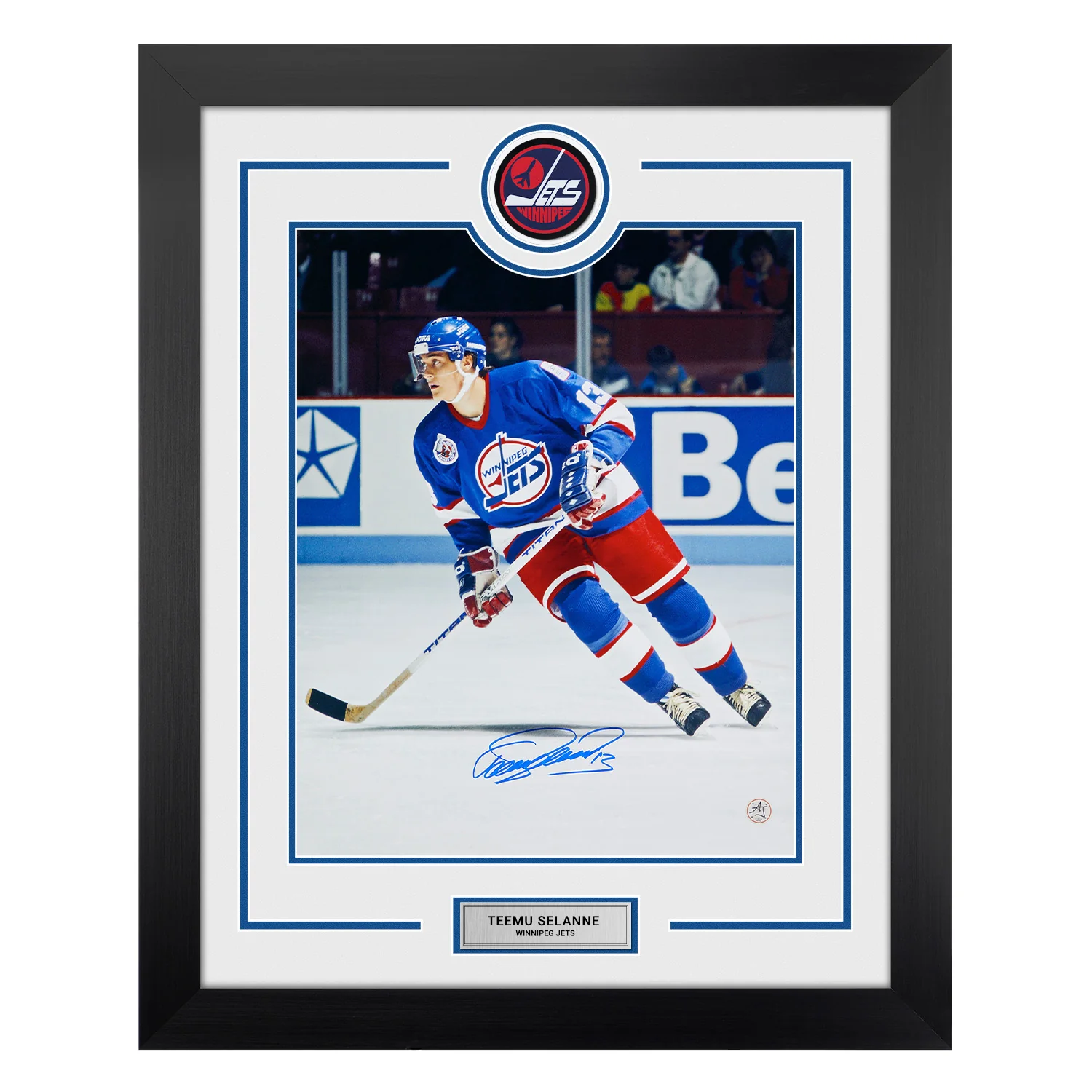 Teemu Selanne Autographed Winnipeg Jets Puck Logo 26x32 Frame