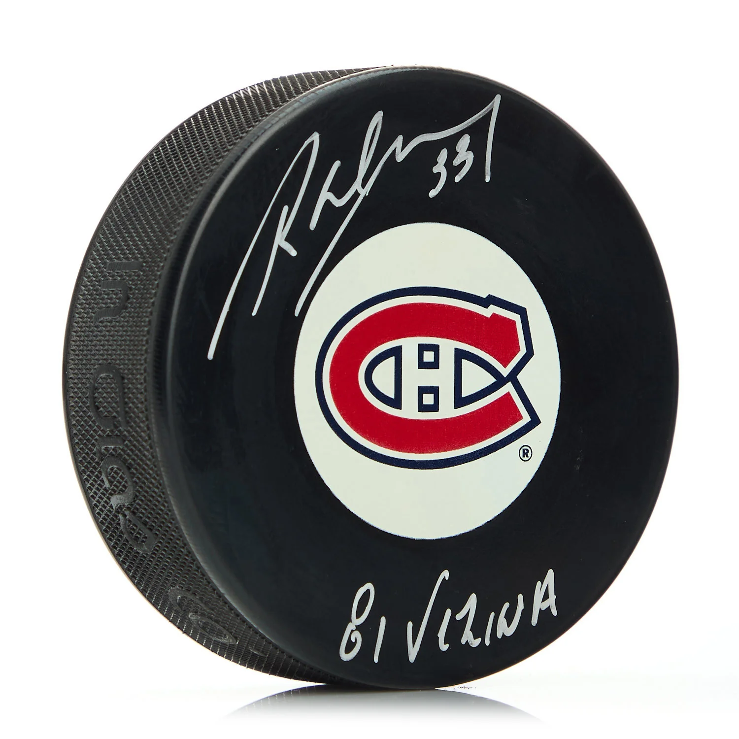 Richard Sevigny Montreal Canadiens Signed Hockey Puck with 81 Vezina Note