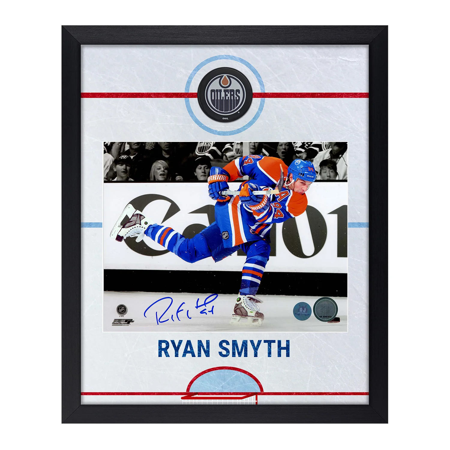 Ryan Smyth Signed Edmonton Oilers Graphic Rink 19x23 Frame /94