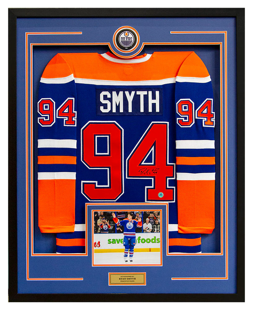 Ryan Smyth Signed Edmonton Oilers Puck Logo 36x44 Jersey Frame