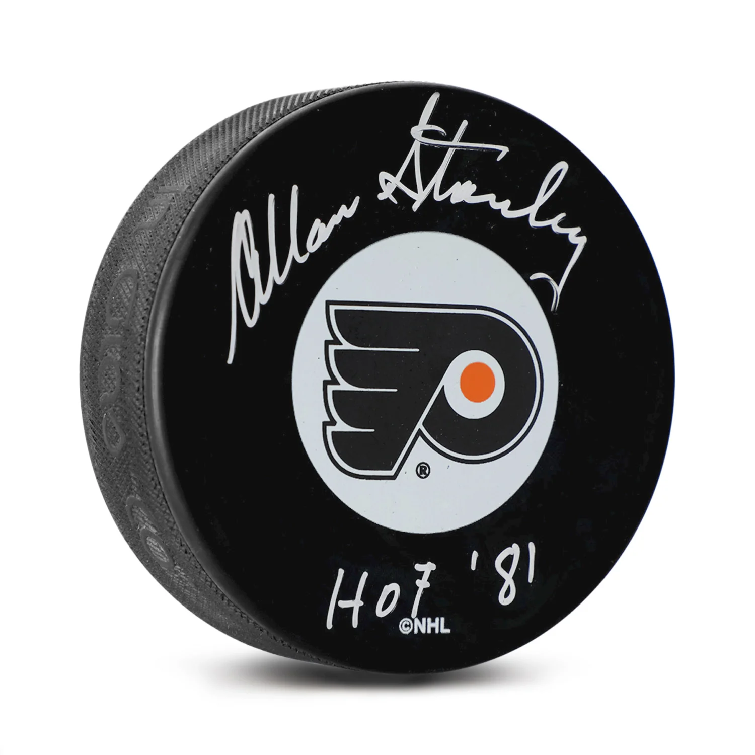 Allan Stanley Signed Philadelphia Flyers Hockey Puck with HOF Note