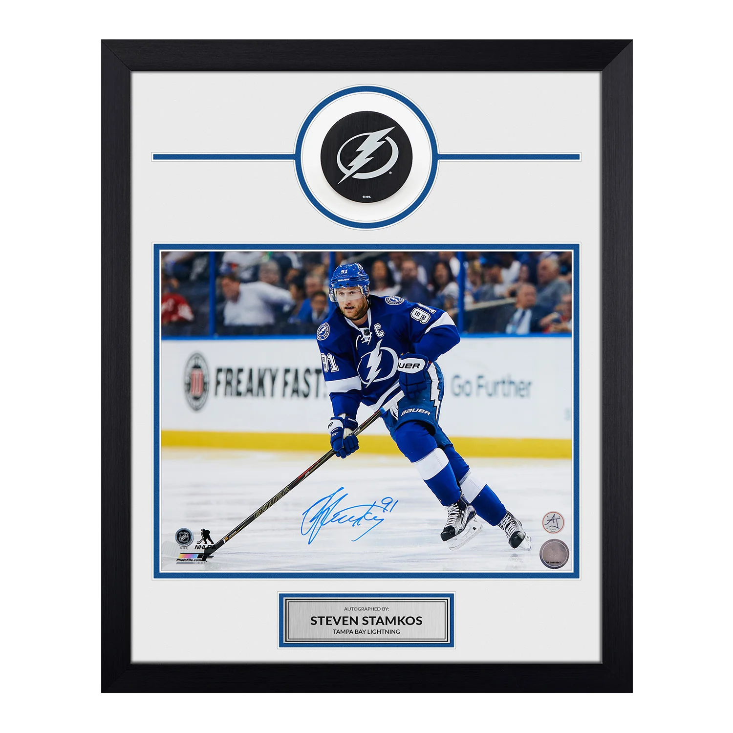 Steven Stamkos Signed Tampa Bay Lightning Puck Logo 19x23 Frame
