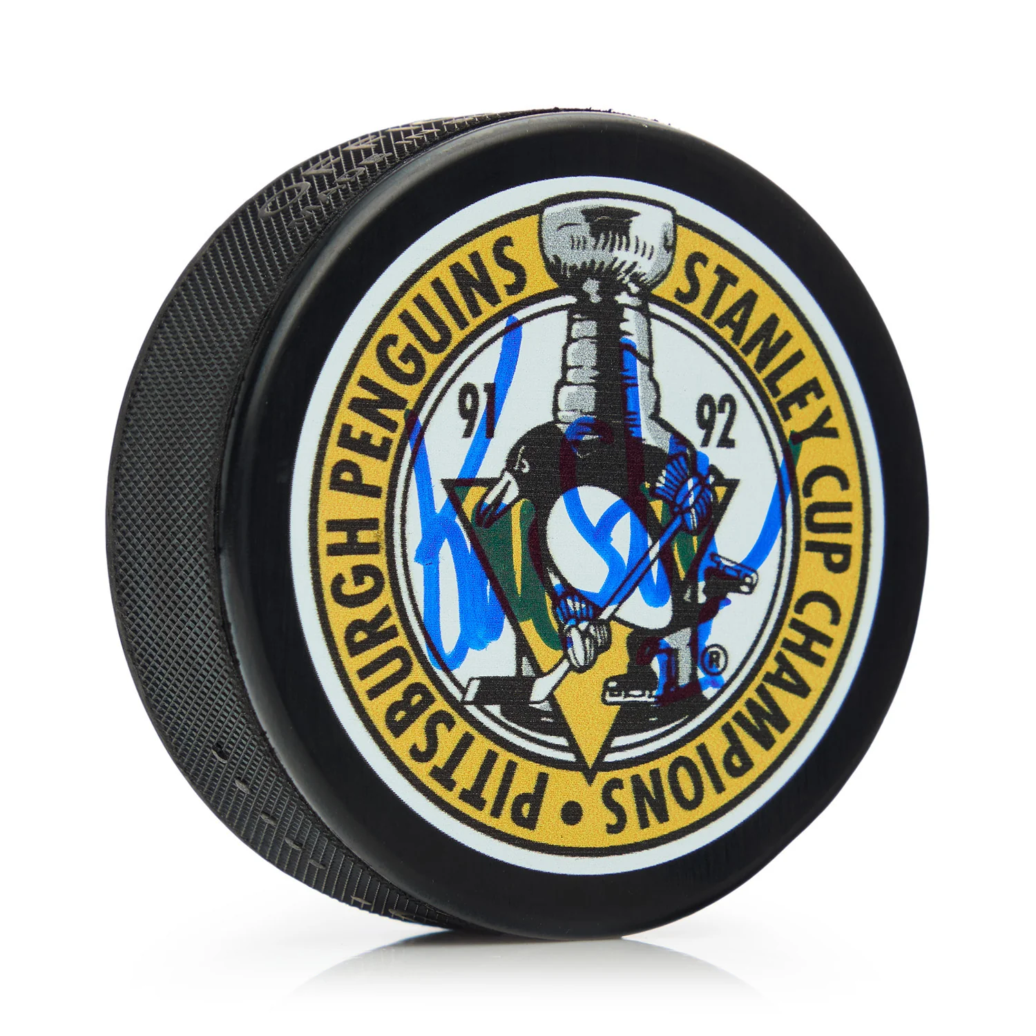 Kevin Stevens Signed Pittsburgh Penguins 91-92 Stanley Cup Puck
