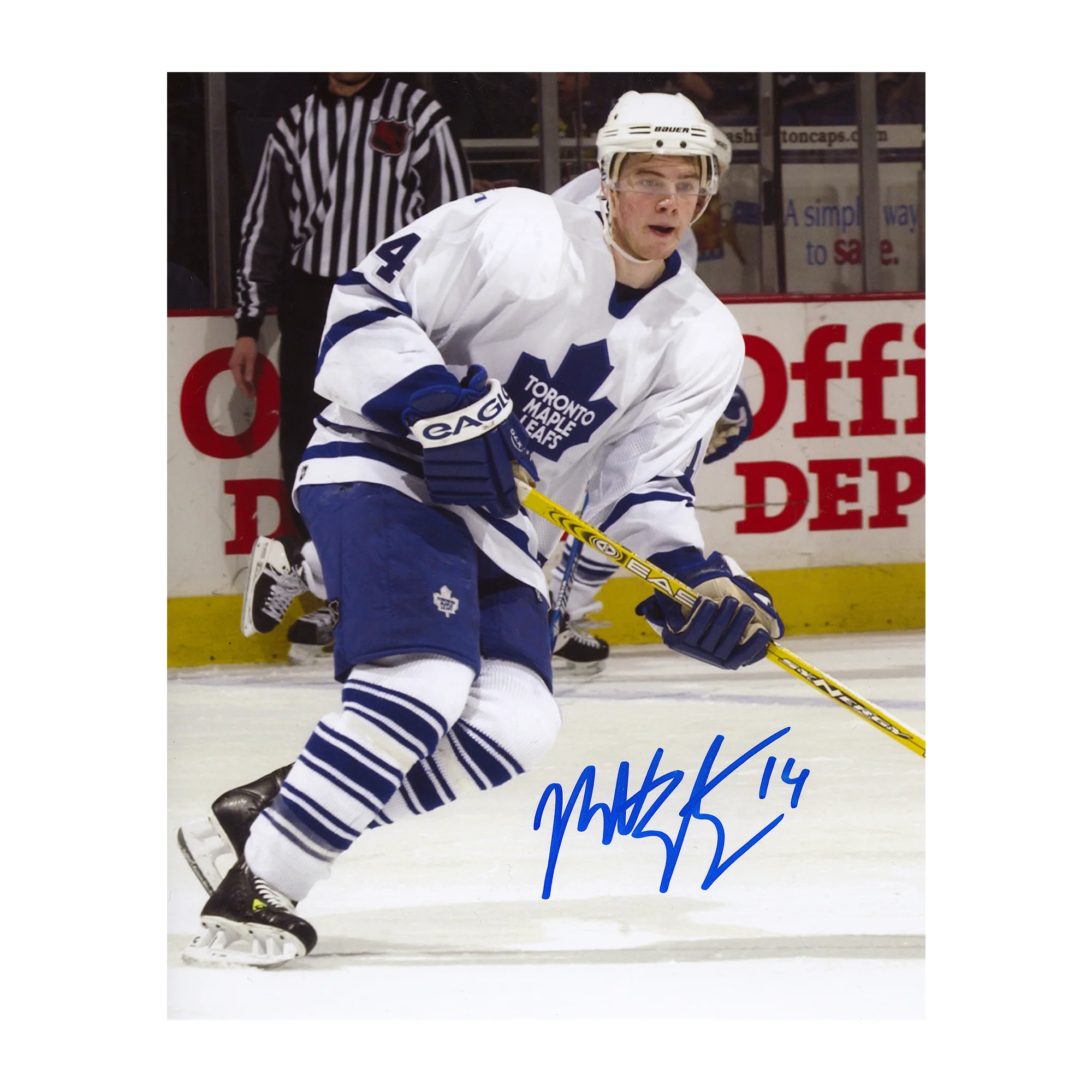 Matt Stajan Autographed Toronto Maple Leafs Game Action 8x10 Photo