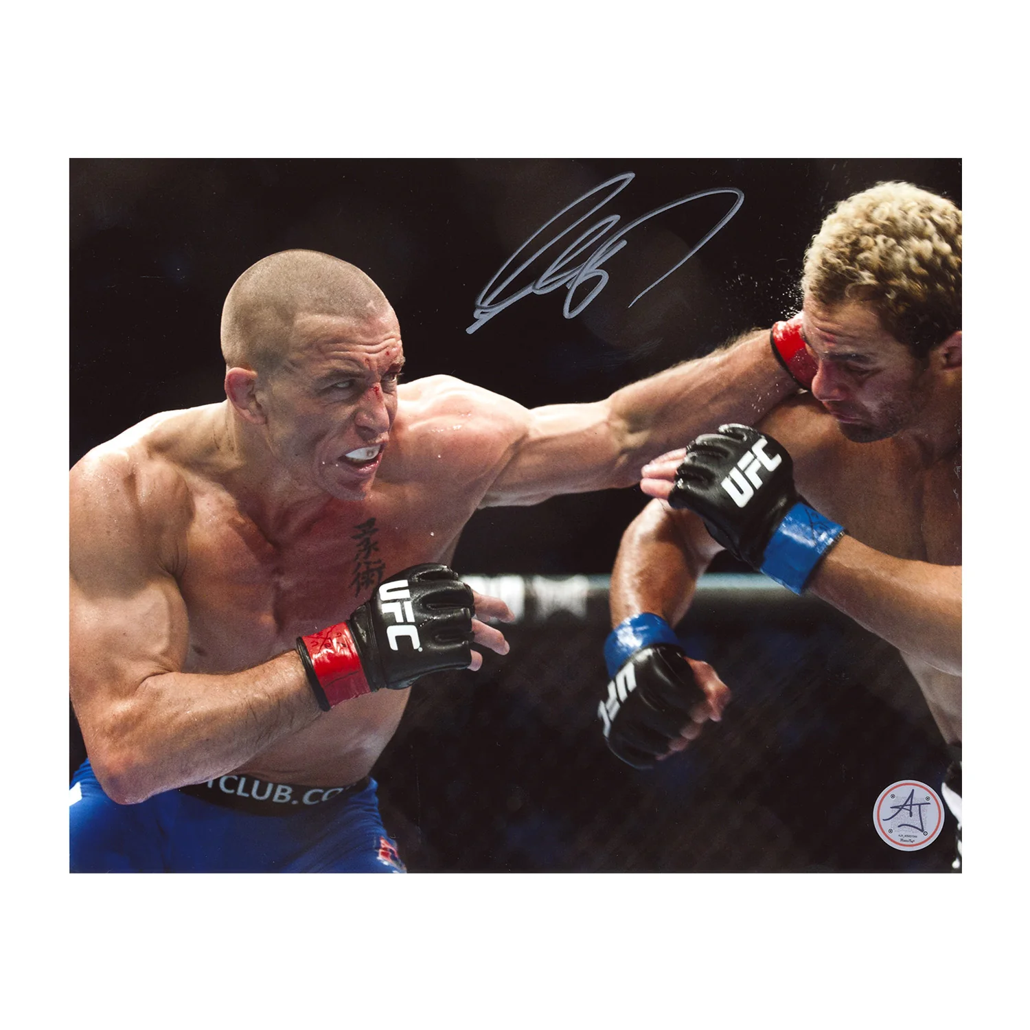 Georges St-Pierre Autographed UFC Martial Arts Punch 8x10 Photo