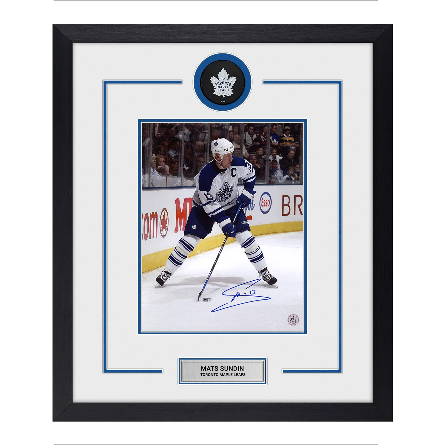 Mats Sundin Signed Toronto Maple Leafs Puck Logo 23x27 Frame