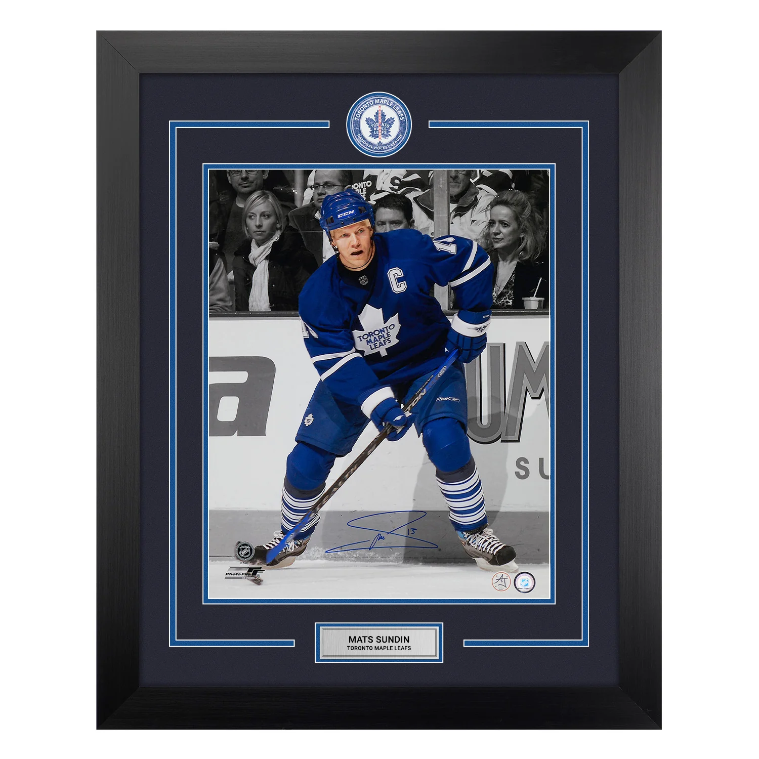 Mats Sundin Signed Toronto Maple Leafs Centre Ice Logo 26x32 Frame