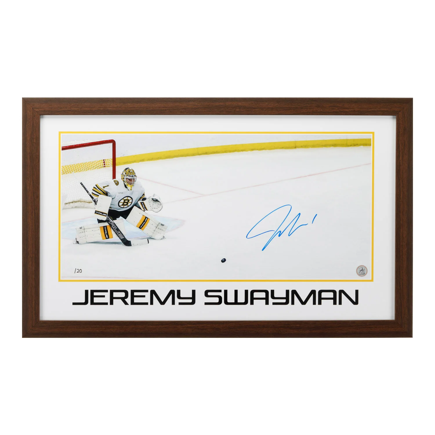 Jeremy Swayman Boston Bruins Prominent Signature 16x26 Frame #/20