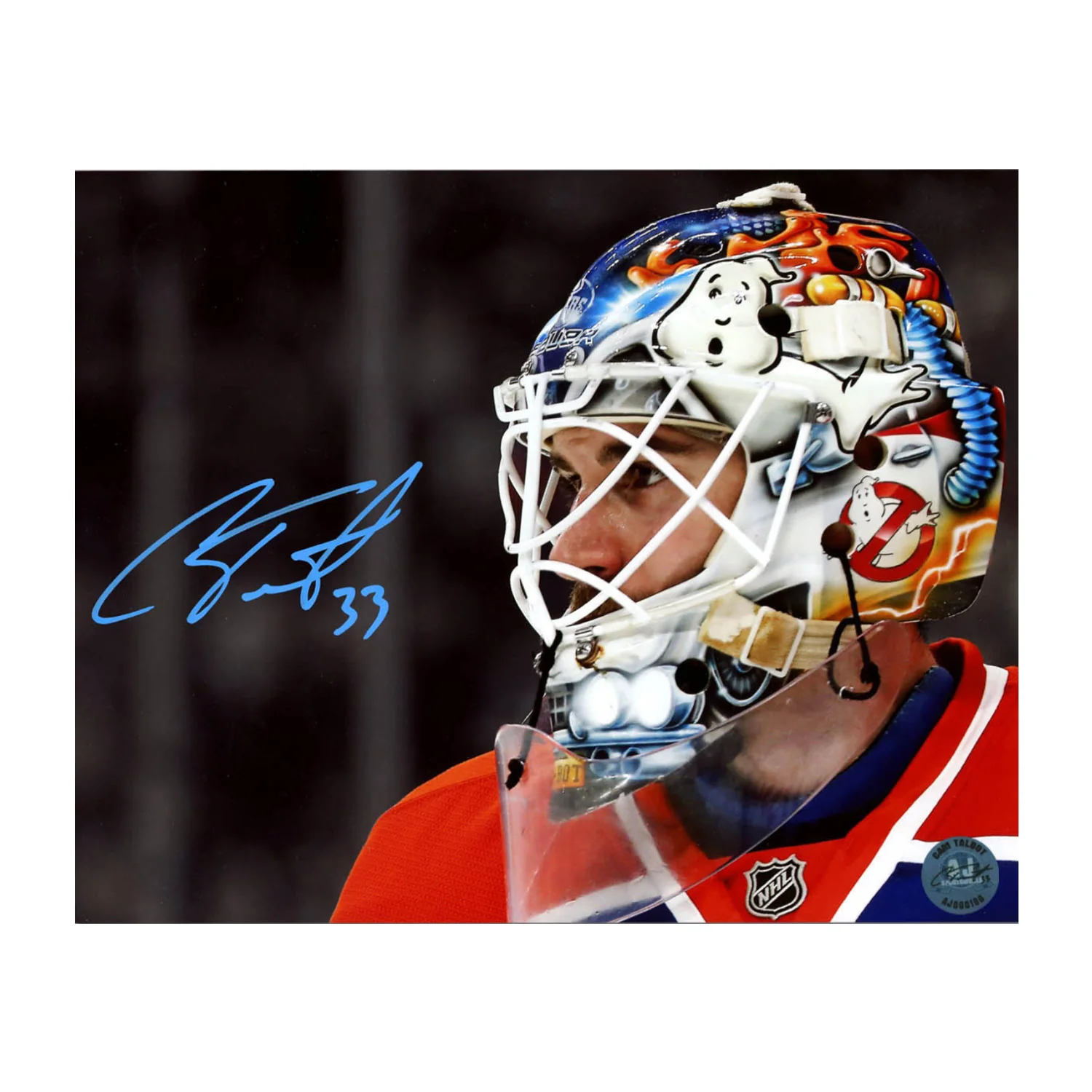Cam Talbot Autographed Edmonton Oilers Mask Close-Up 8x10 Photo