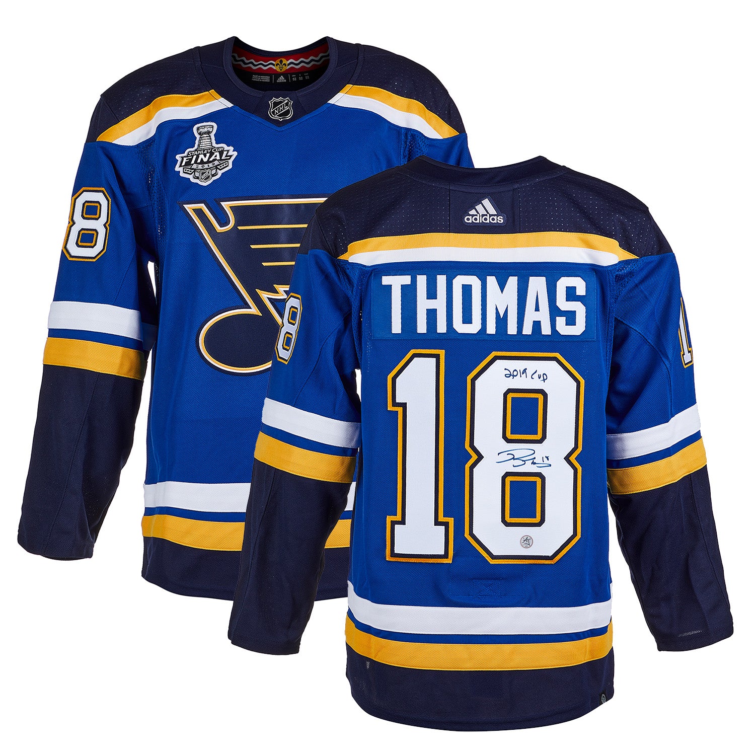 Robert Thomas St Louis Blues Signed 2019 Stanley Cup adidas Jersey - Image 3