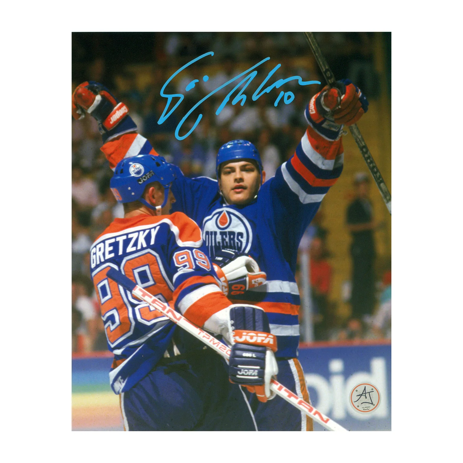 Esa Tikkanen Signed Edmonton Oilers Celebration with Gretzky 8x10 Photo