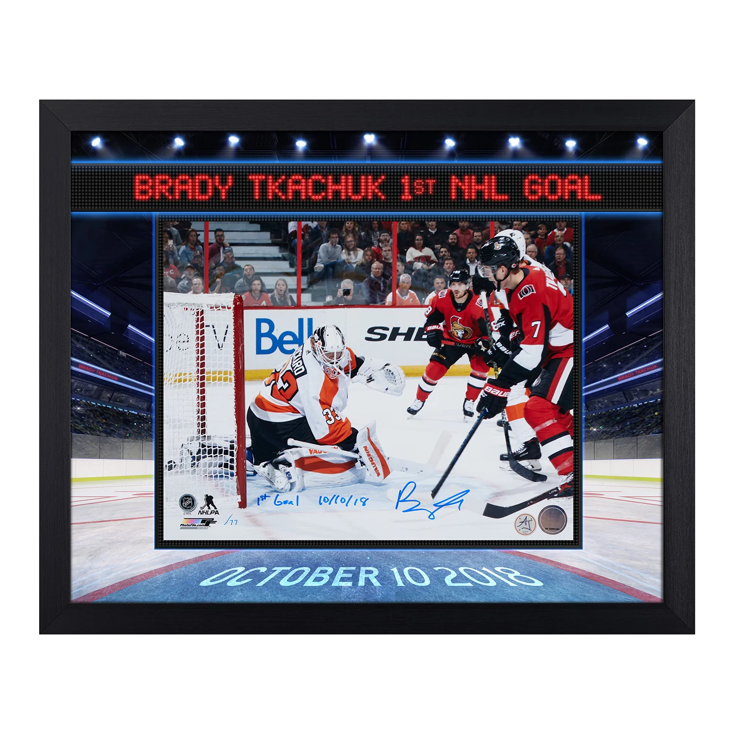 Brady Tkachuk Signed & Dated Ottawa Senators1st Goal Graphic 18x22 Frame #/77